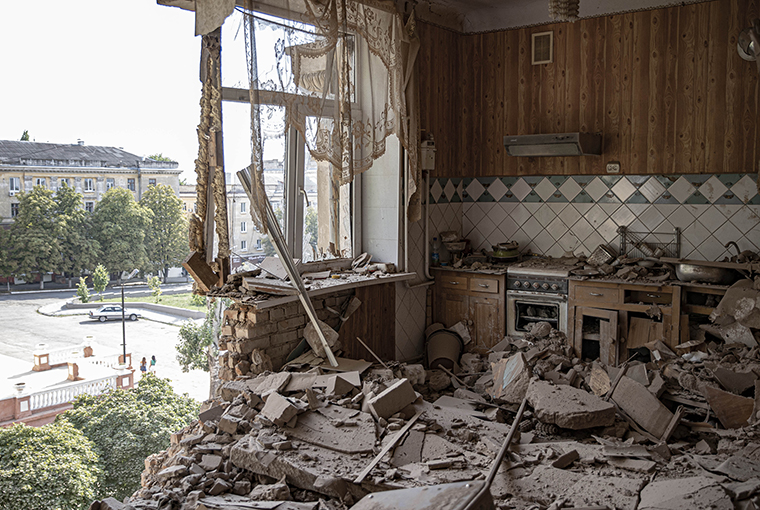 A view of the damage after missile and artillery strikes by Russian forces in Marhanets, Dnipropetrovsk Oblast, Ukraine on Wednesday, August 10.