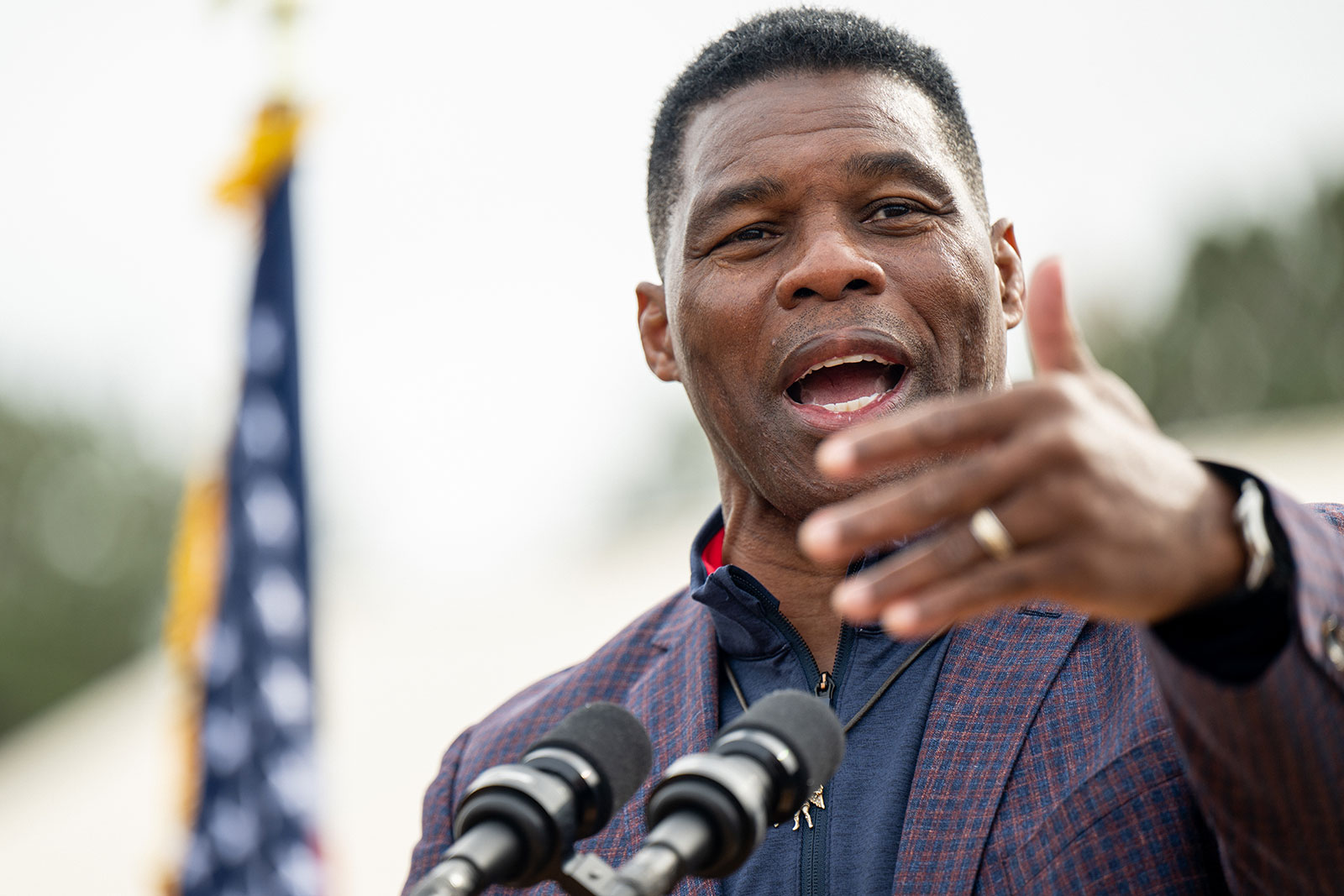 Herschel Walker speaks to supporters at a campaign rally on November 16 in McDonough, Georgia. 