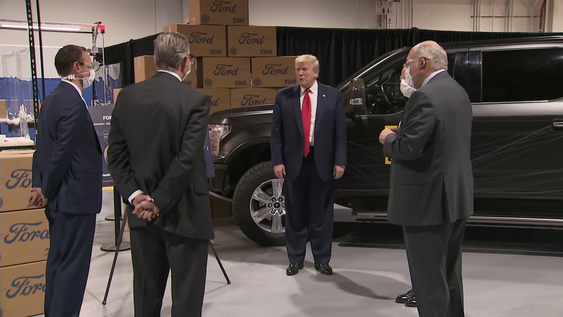 President Donald Trump tours the Ford Rawsonville Components Plant in Ypsilanti, Michigan, on May 21.