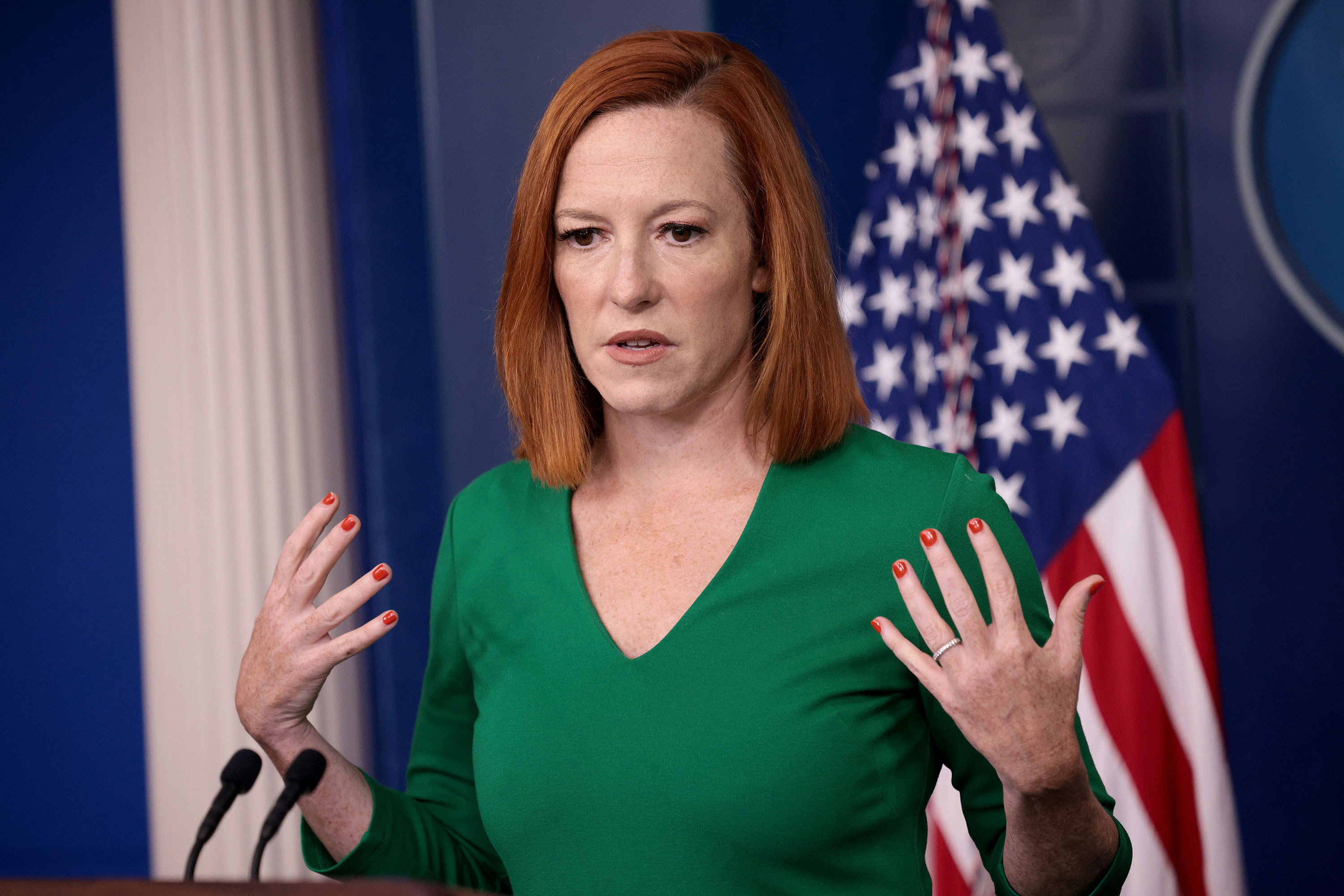 White House press secretary Jen Psaki answers questions during the daily br...