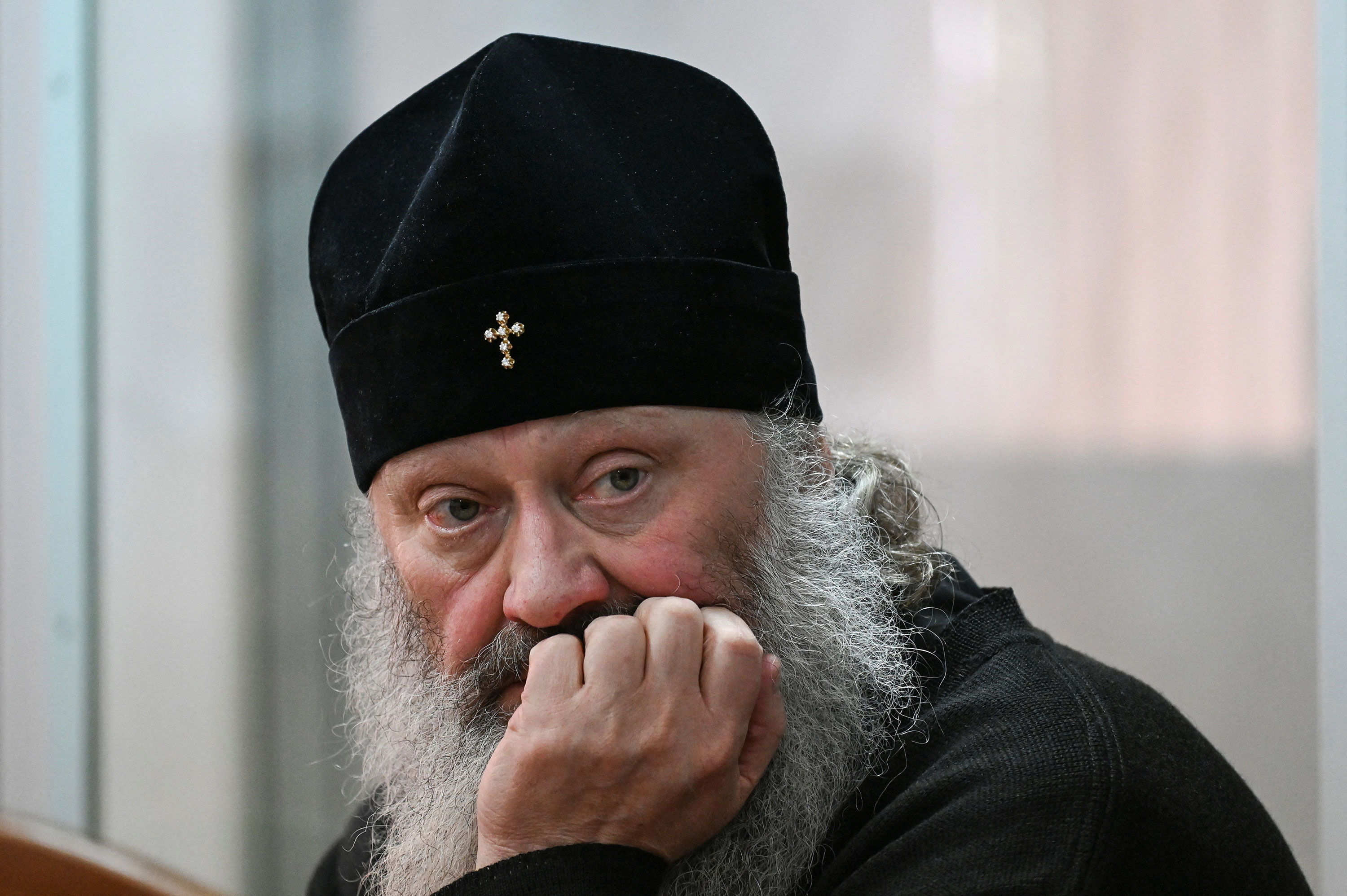 Metropolitan Pavlo, Petro Lebid, of the Kyiv-Pechersk Lavra attends a court hearing in Kyiv on April 1. 