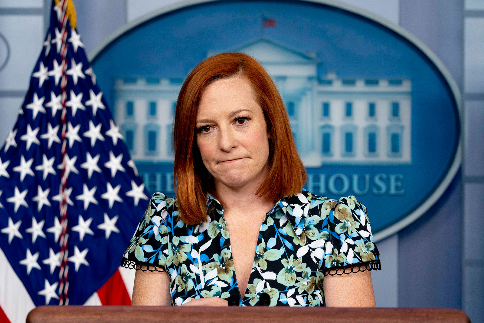White House press secretary Jen Psaki takes a question from a reporter on Friday.