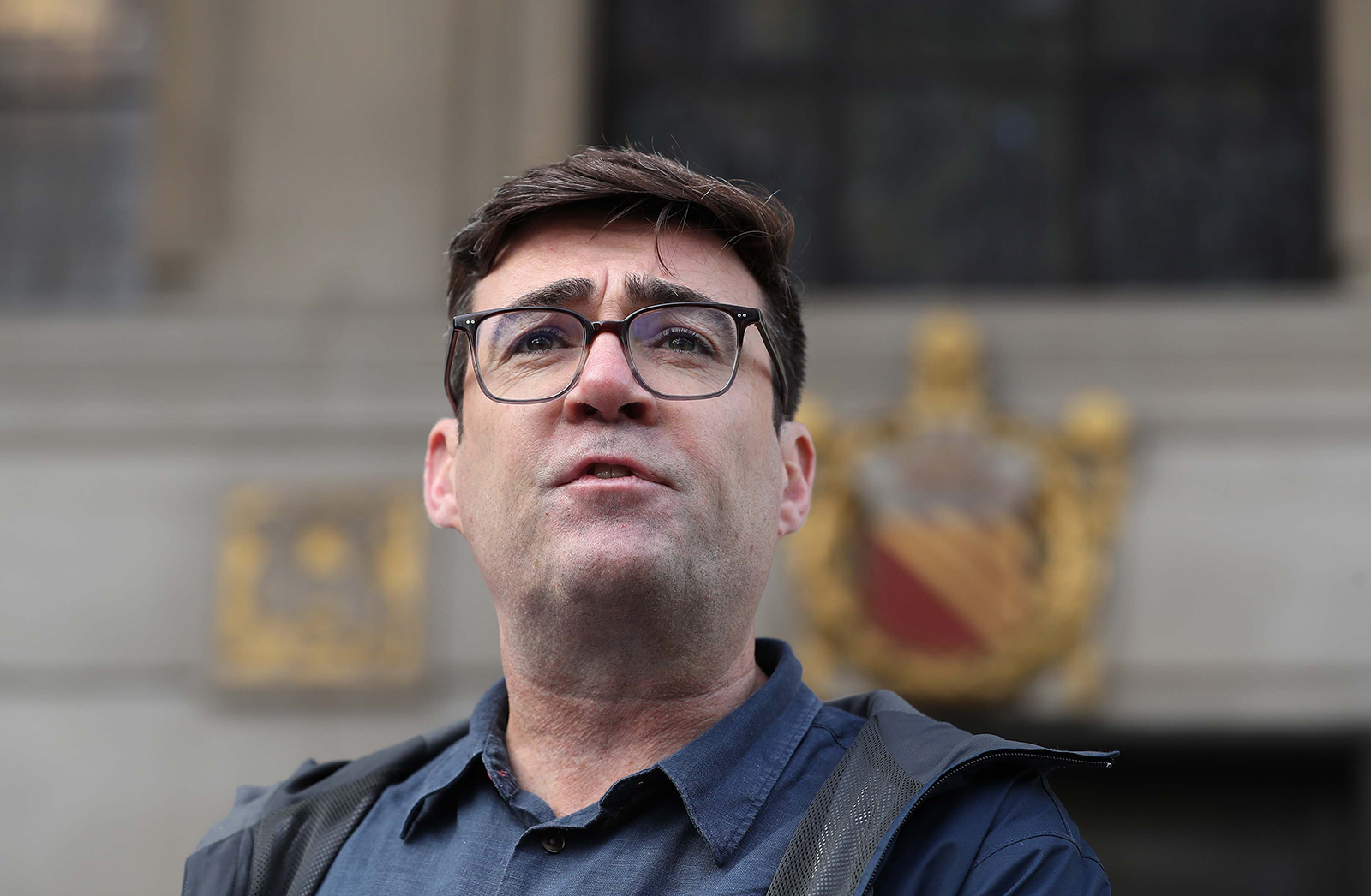 Greater Manchester mayor Andy Burnham speaks to the media outside the Central Library in Manchester, England, on October 15.