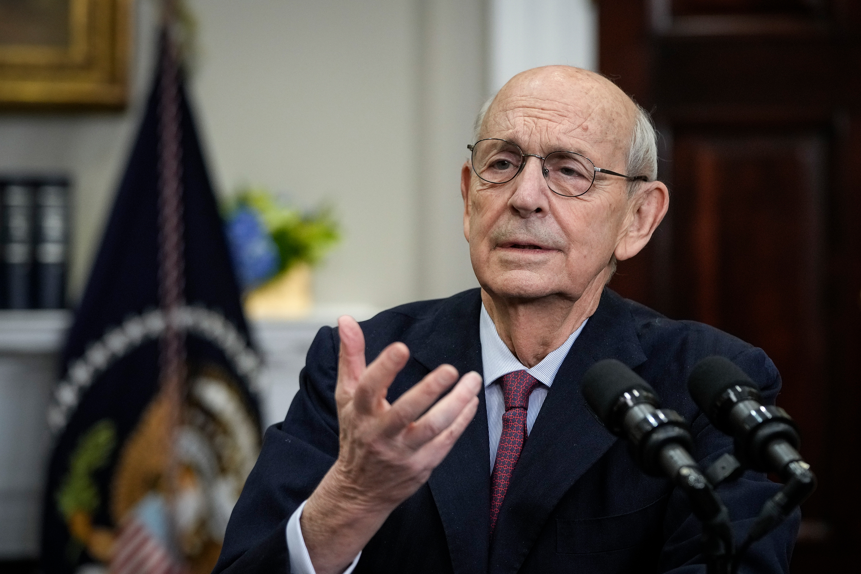 Supreme Court Justice Stephen Breyer speaks about his retirement at the White House on January 27. 