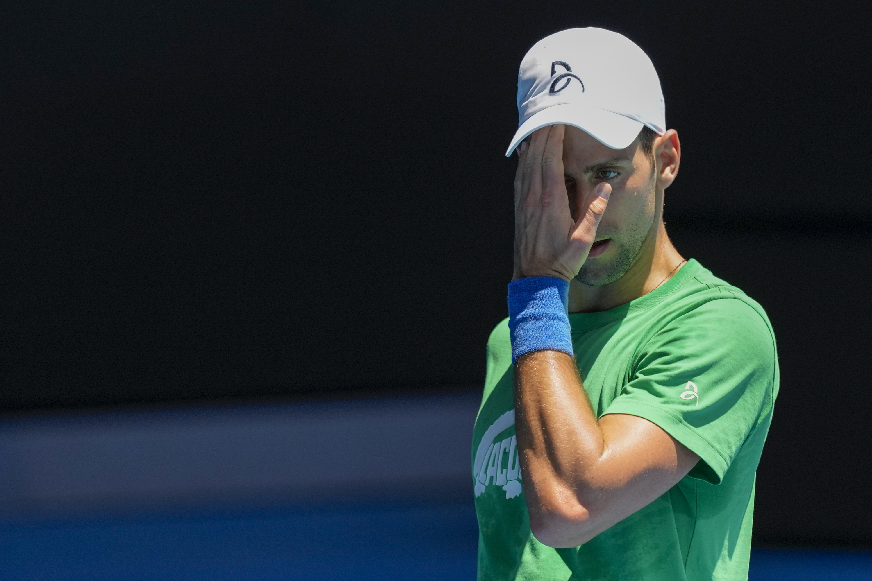 Novak Djokovic practices aMargaret Court Arena on Thursday.