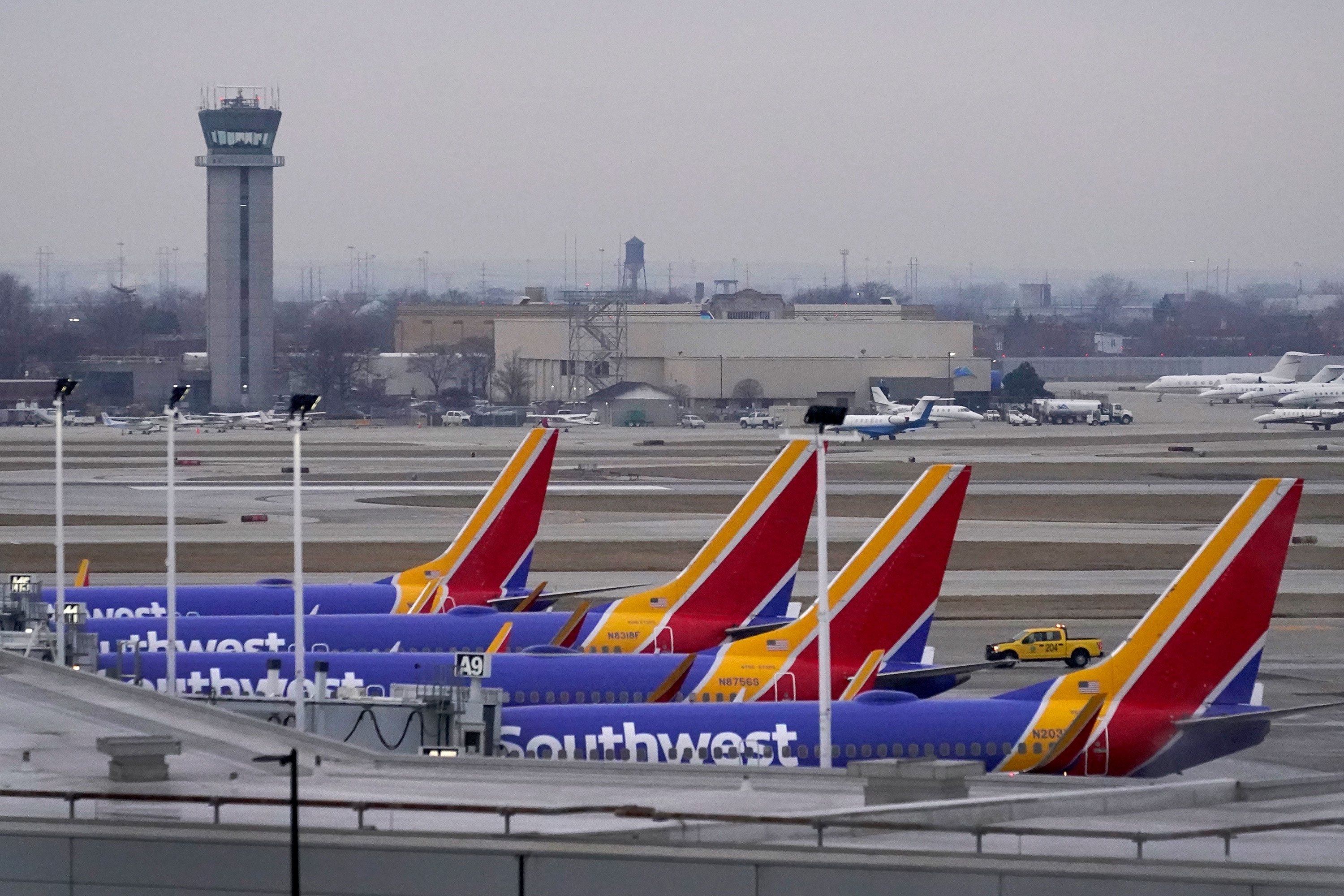 Southwest Airlines jets sit at their gates at Chicago's Midway Airport on Wednesday.