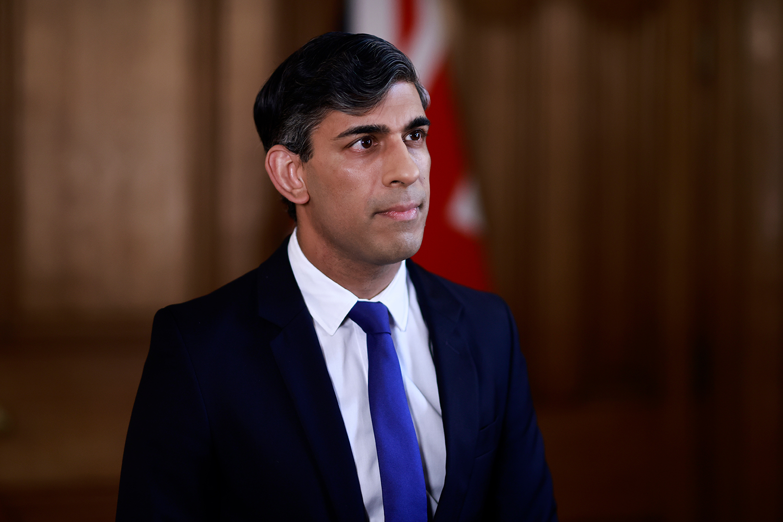 UK Prime Minister Rishi Sunak records a statement about the Iranian attack on Israel on April 14, in London. 