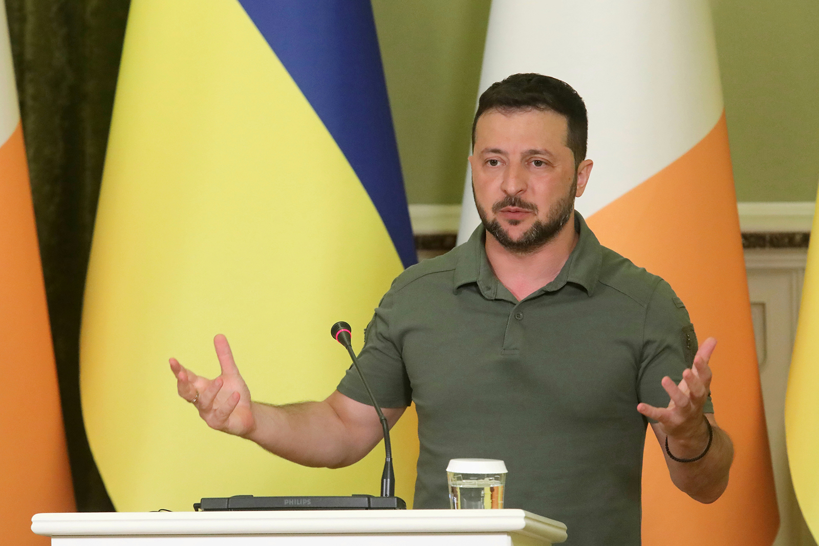 Volodymyr Zelensky attends a press conference in Kyiv on July 19.