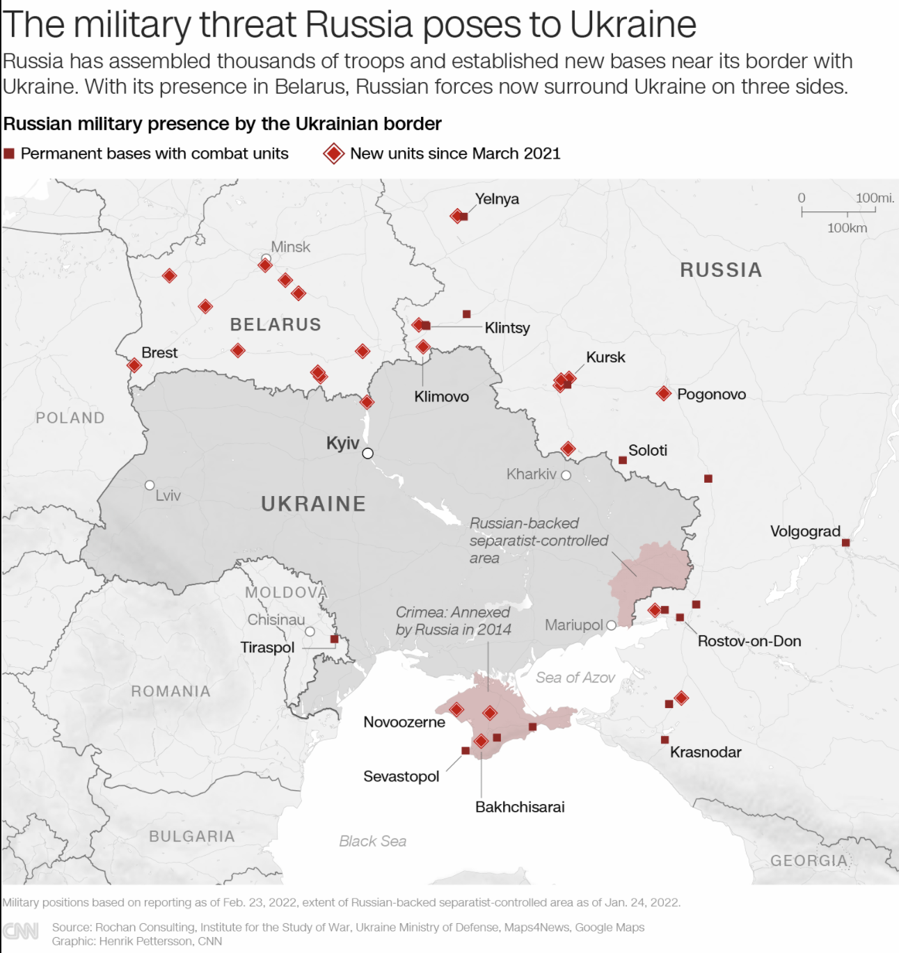 Russia has surrounded Ukraine from three sides