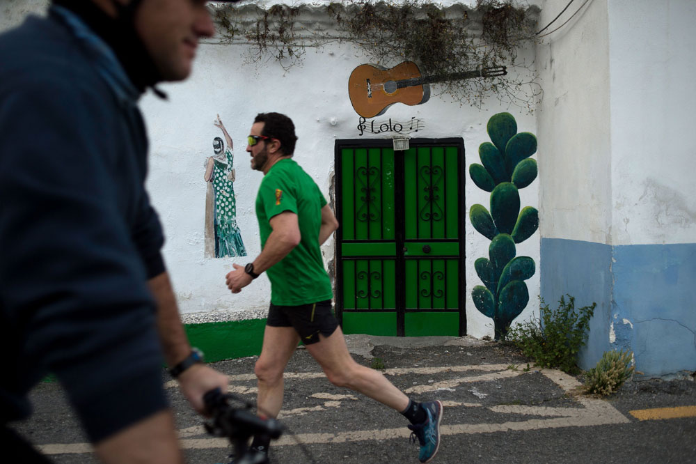 People exercise in Granada, Spain, on May 2, during the hours allowed by the government to exercise for the first time since the beginning of a national lockdown to prevent the spread of the coronavirus.