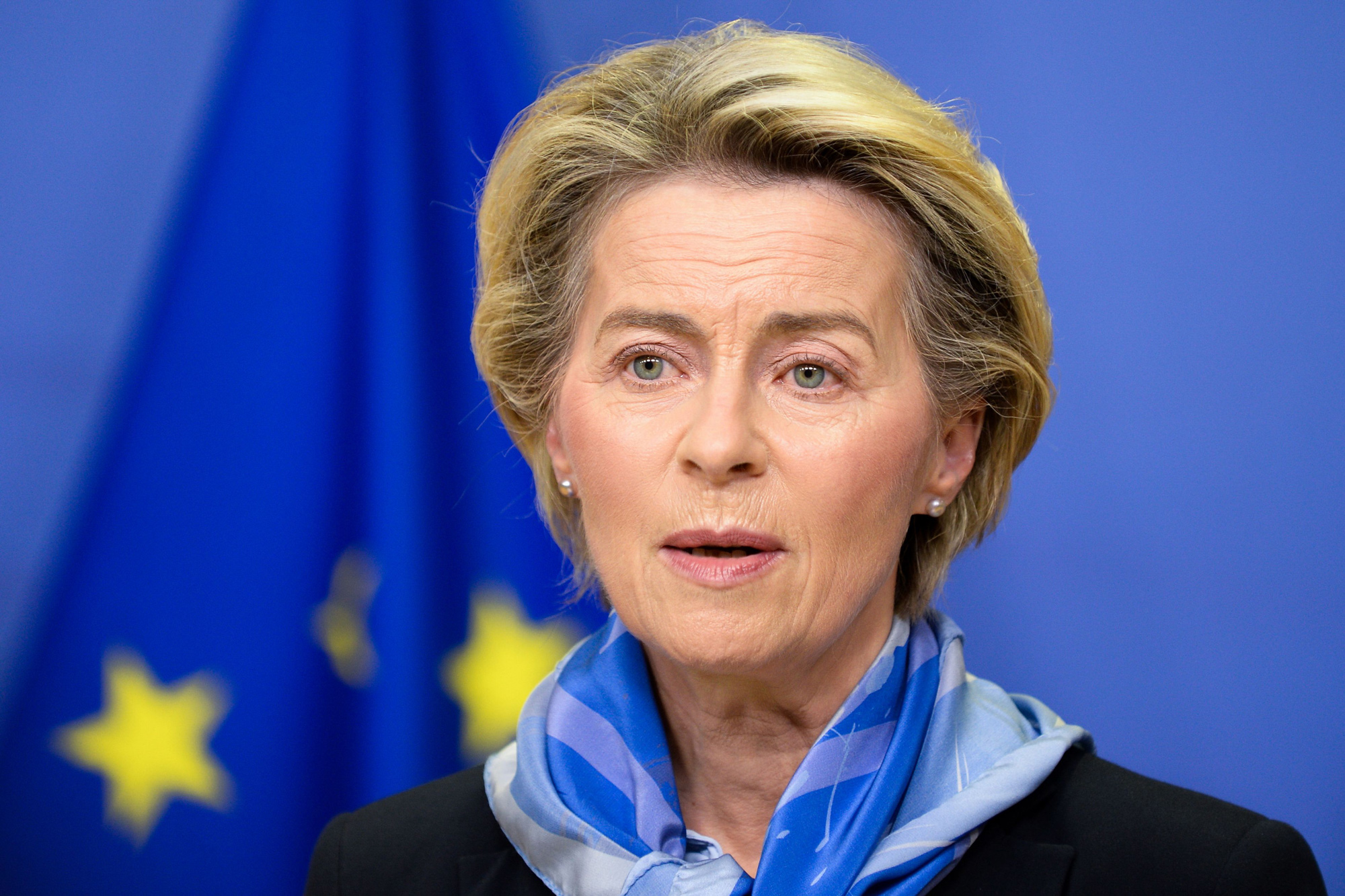 European Commission President Ursula von der Leyen gives a press statement in Brussels on December 21.