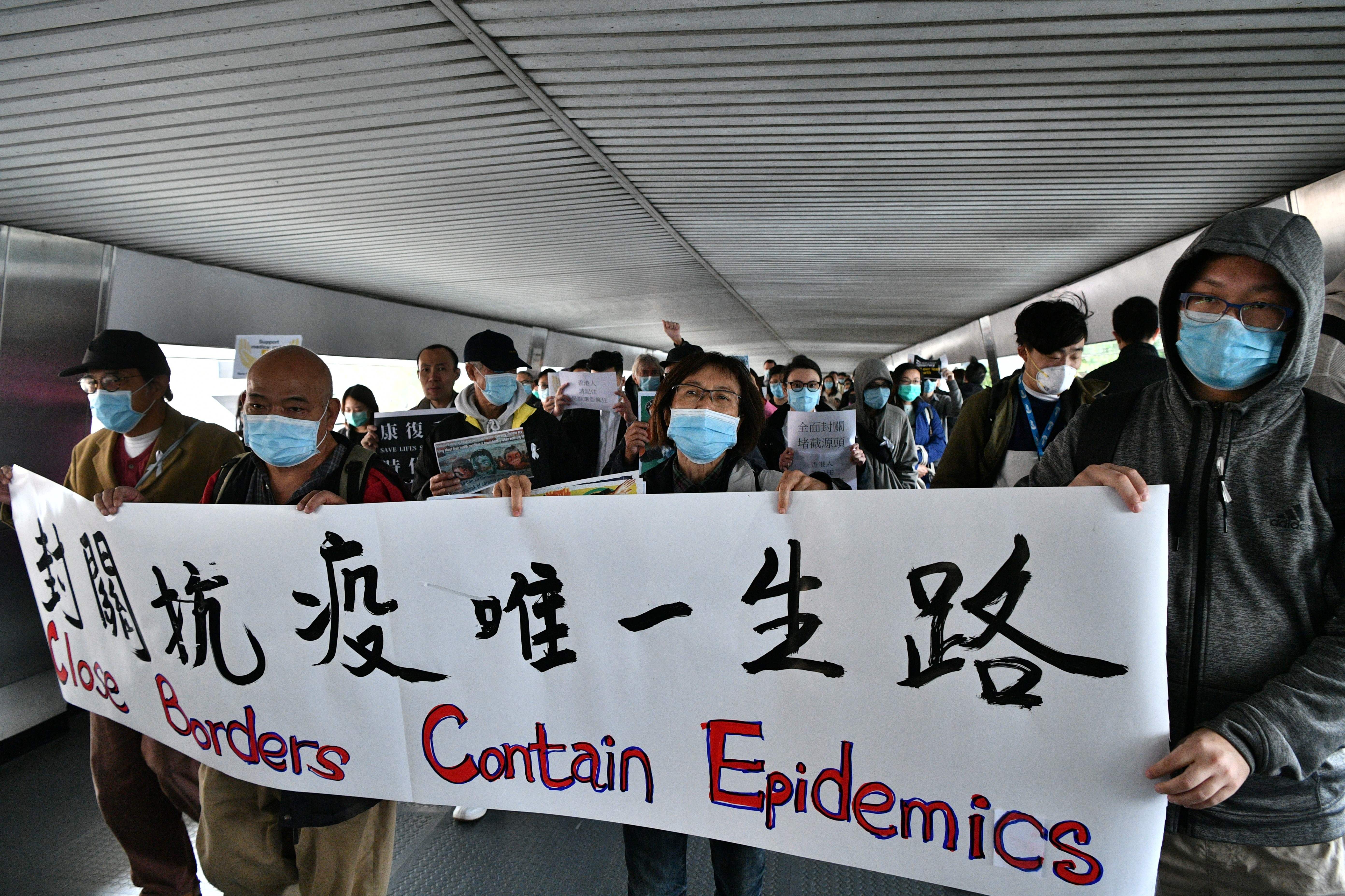Hong Kong protesters demanding closed borders with China on February 3, 2020. 