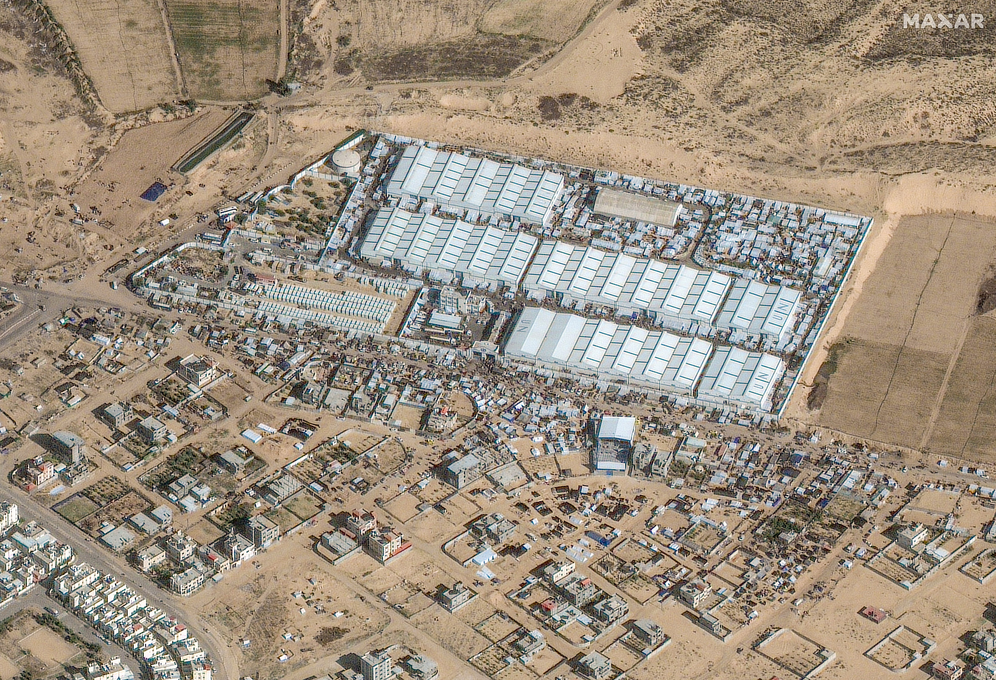 A satellite image shows a UN aid centre and Rafah camp in Gaza on December 3.