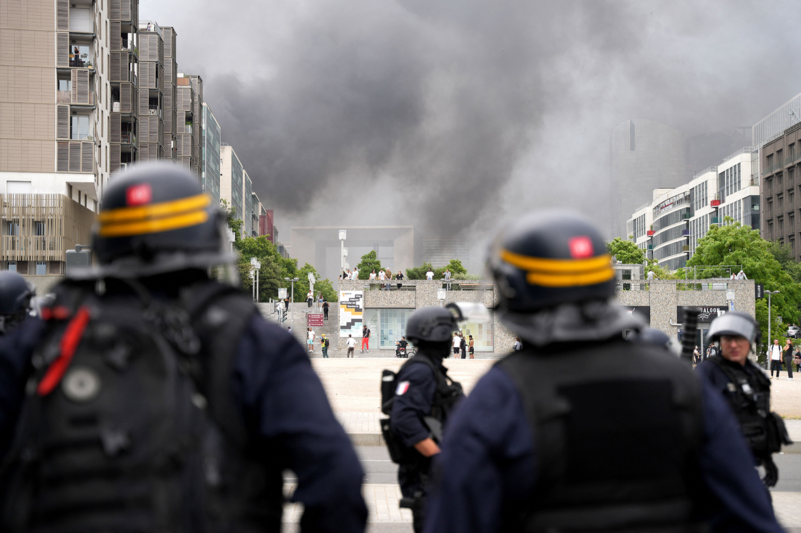Riot police face off with protesters in Nanterre, France, on June 29. 