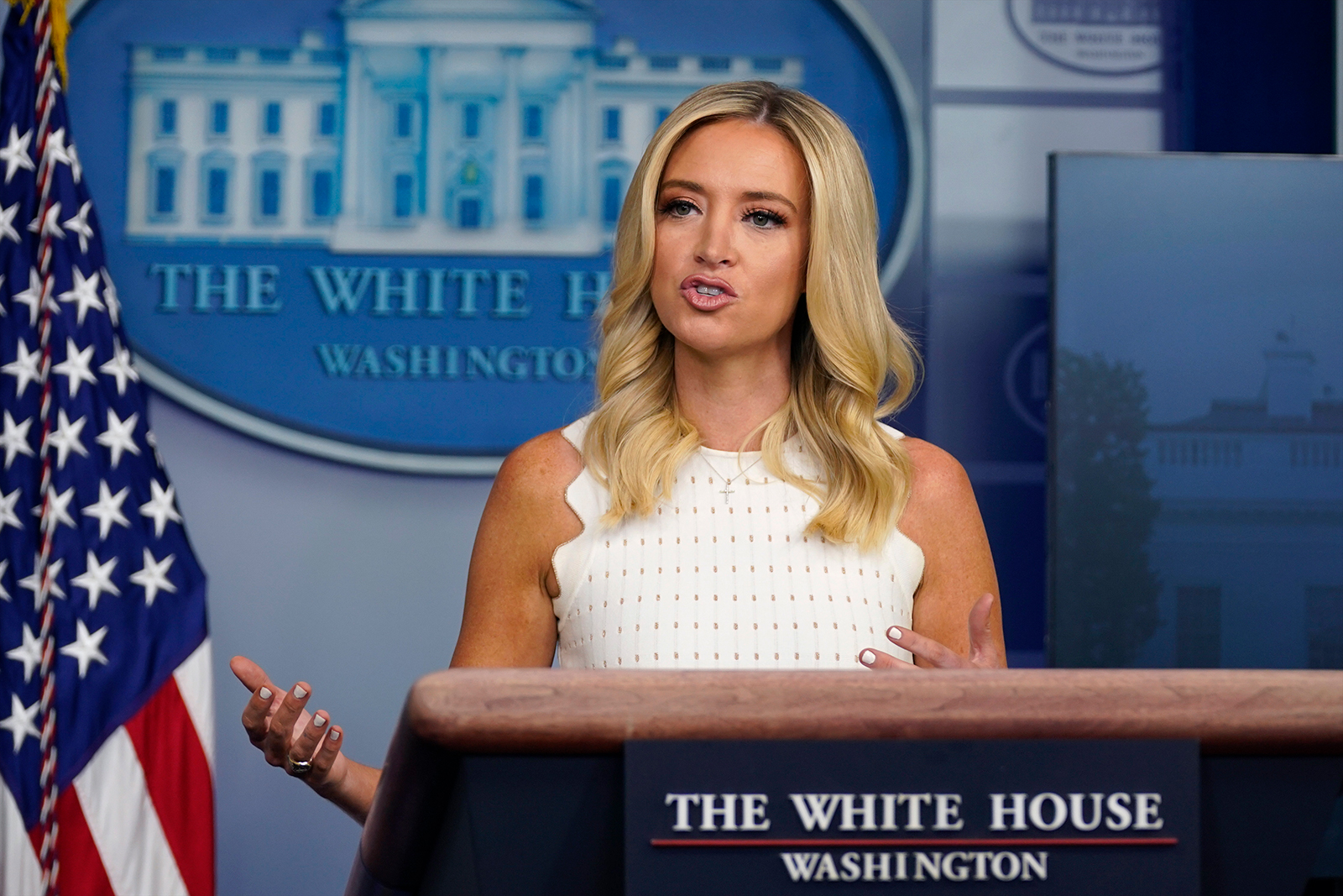White House press secretary Kayleigh McEnany speaks during a press briefing at the White House in Washington, DC on July 9.