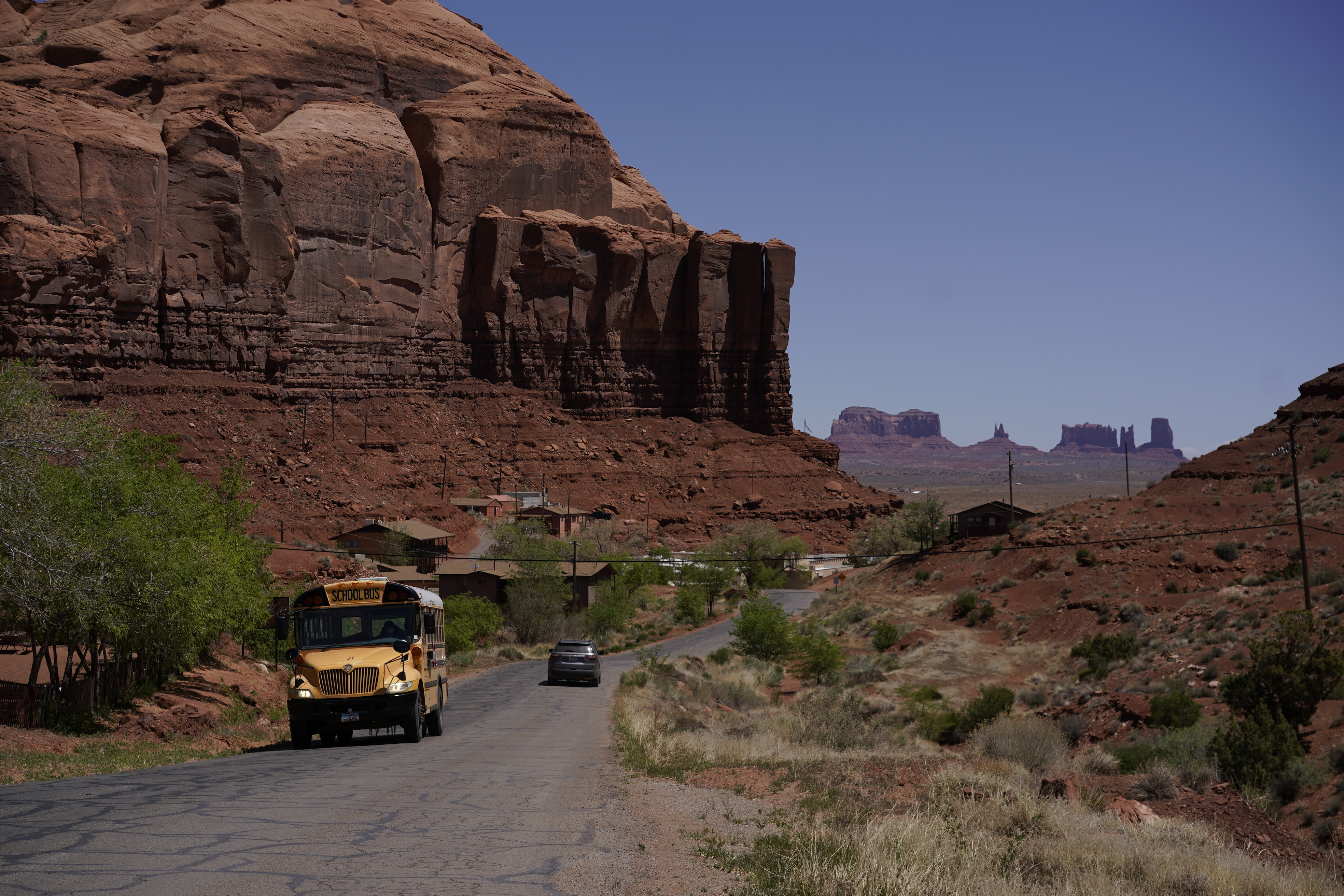  A school bus moves up a road in Oljato-Monument Valley, Utah, on the Navajo reservation on April 27.