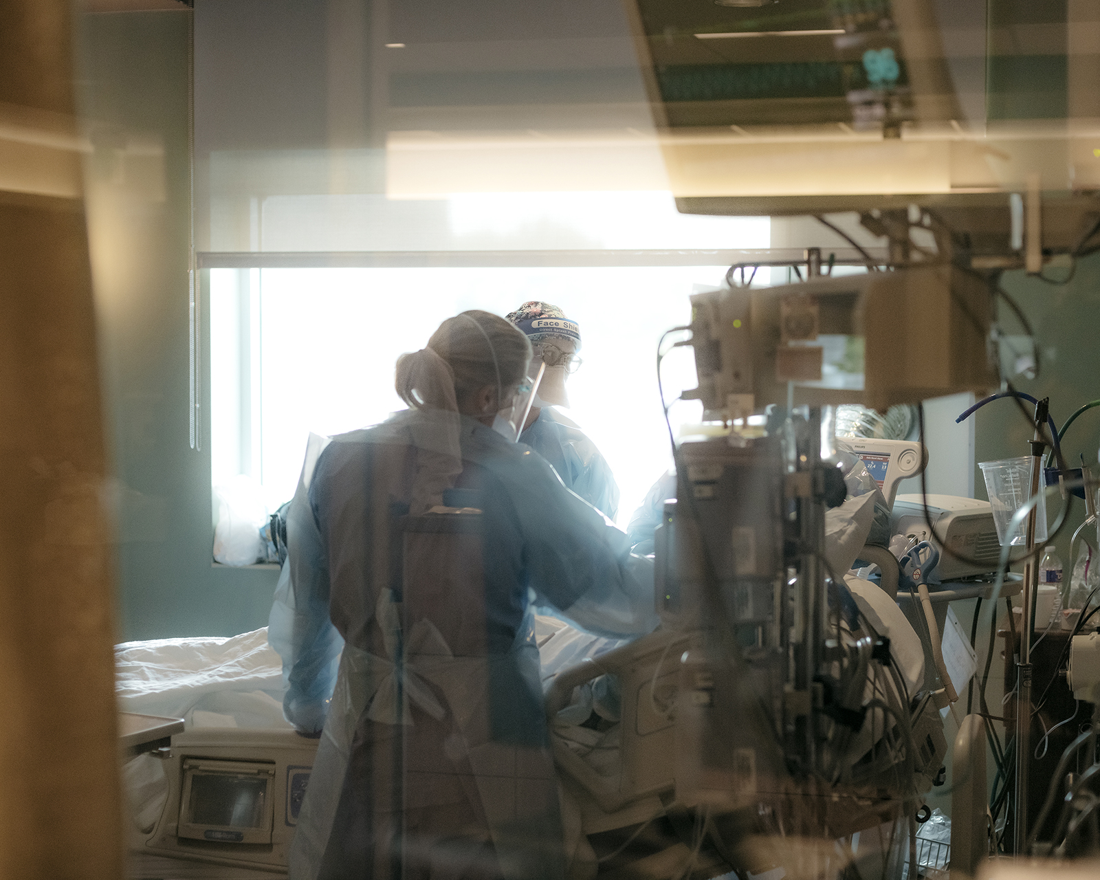 Nurses check on a patient in the ICU Covid-19 ward at NEA Baptist Memorial Hospital in Jonesboro, Arkansas, on August 4.