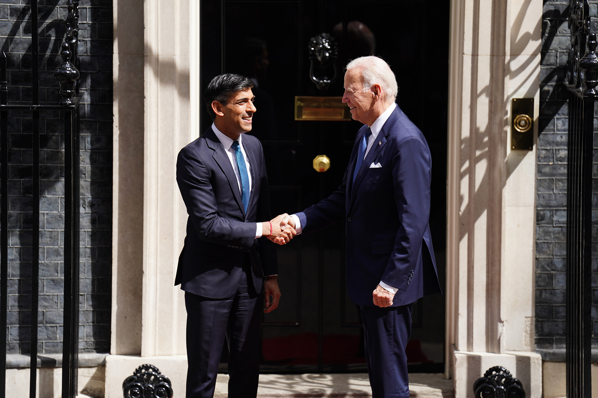Prime Minister Rishi Sunak, left, greets US President Joe Biden outside 10 Downing Street, London, ahead of a meeting during his visit to the UK on July 10.