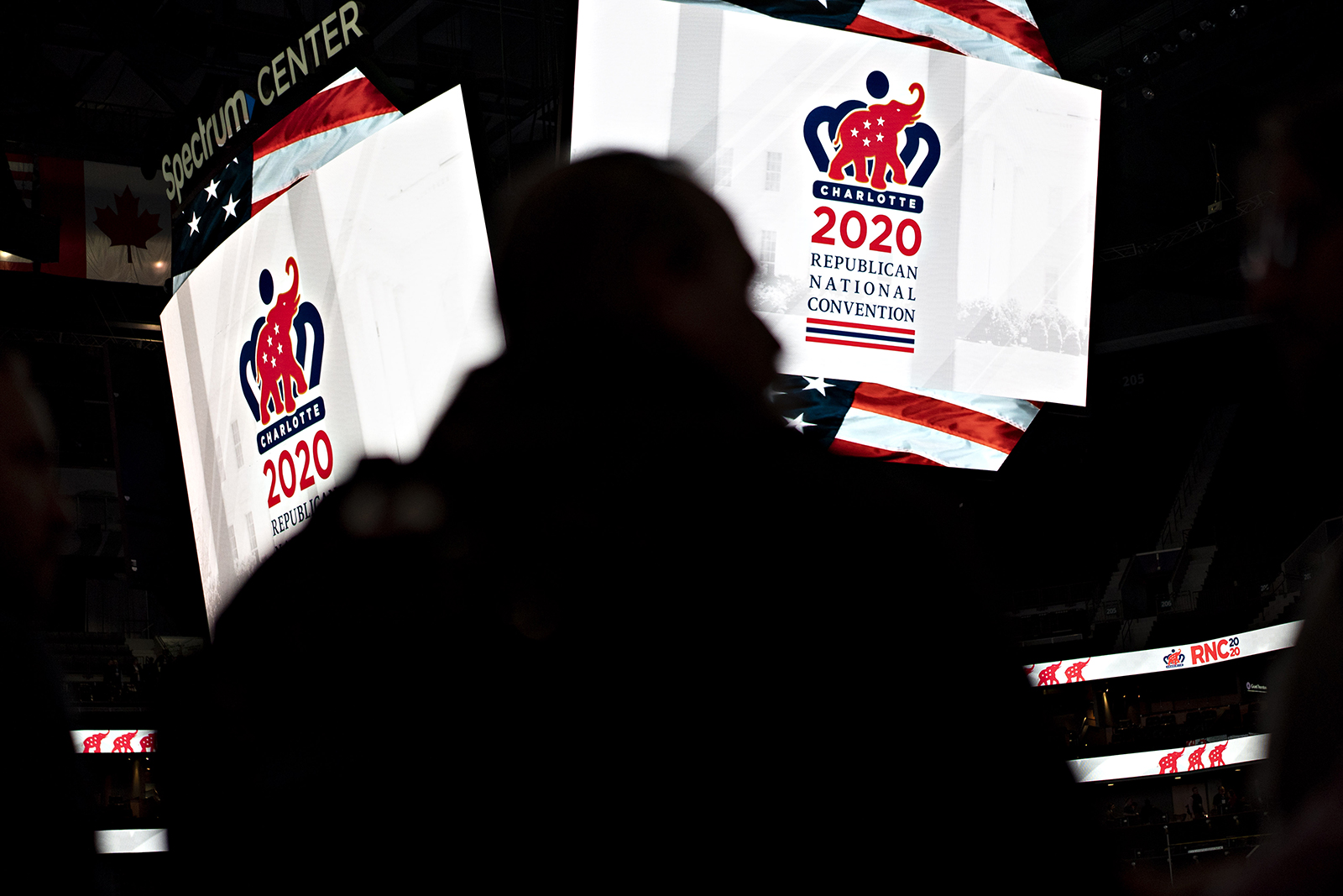 2020 Republican National Convention (RNC) signage is displayed inside the Spectrum Center during a media walk-through in Charlotte, North Carolina on November 12, 2019.