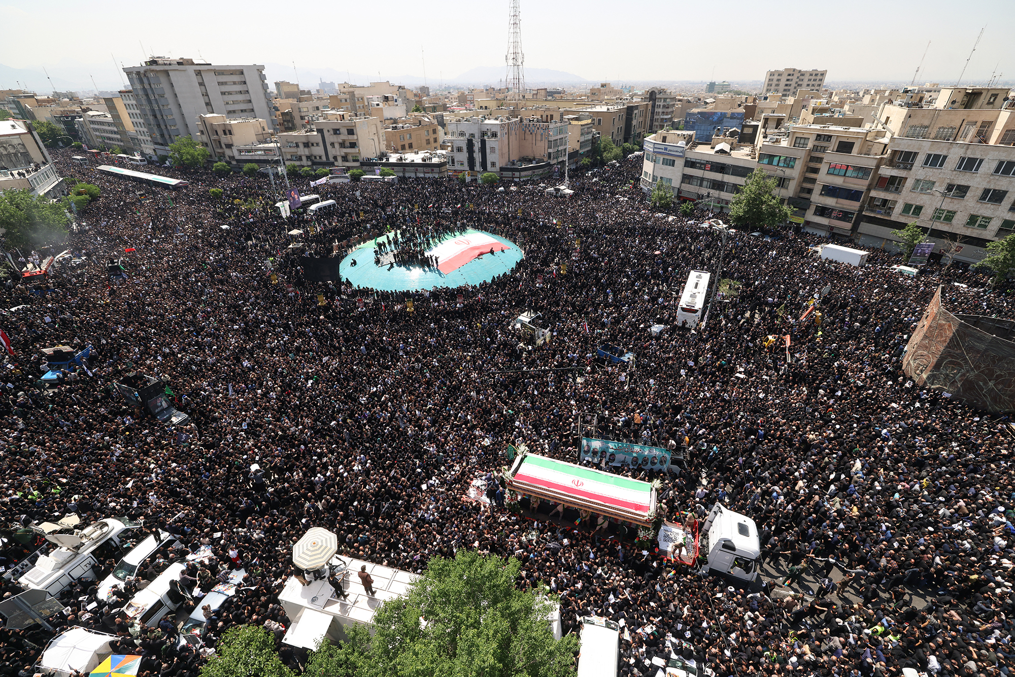 Mourners attend the funeral of Iran's President Ebrahim Raisi, in Tehran, Iran, on May 22.