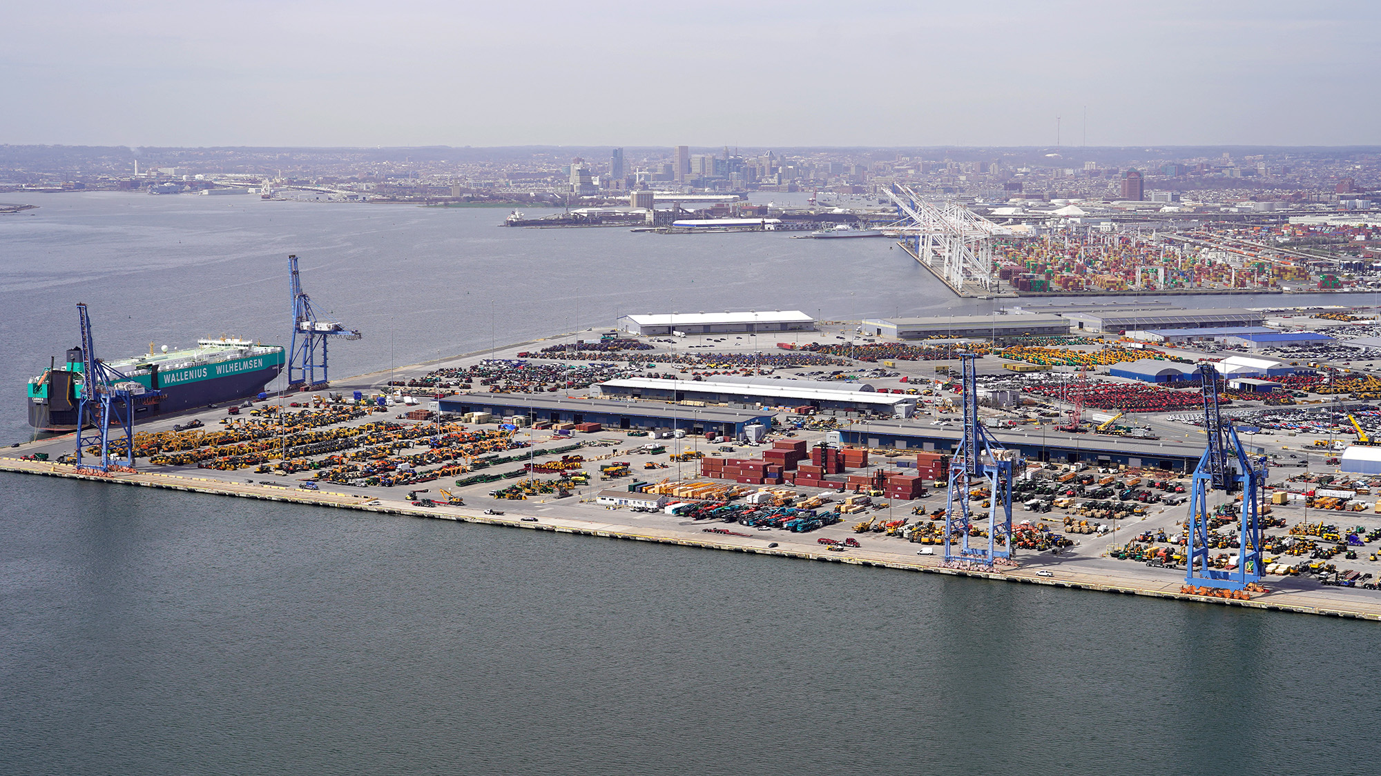 Aerial view of the a container yard at the Port of Baltimore, Maryland, on March 26.