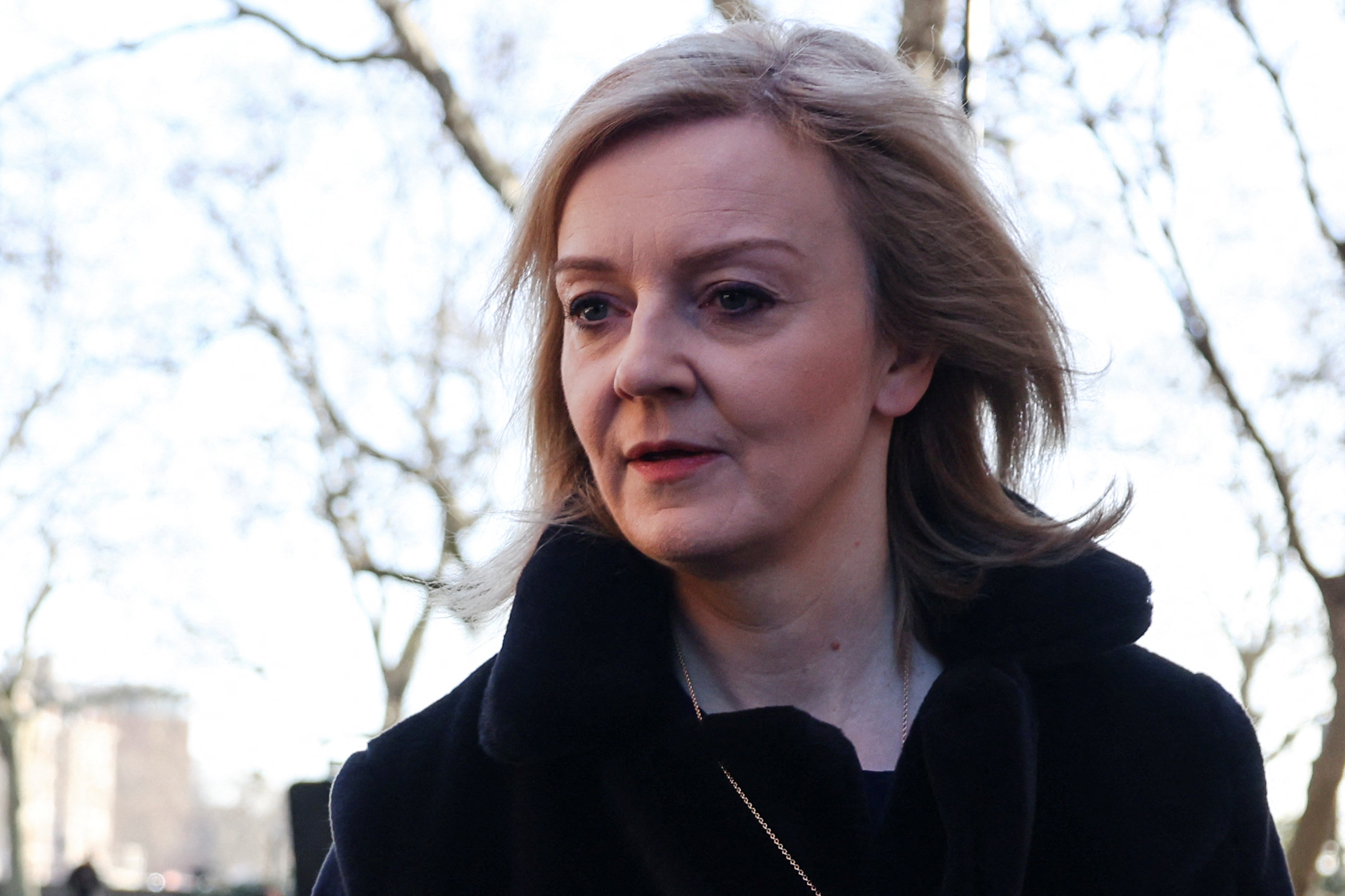 British Foreign Secretary Liz Truss pictured after an interview in Westminster, London, on February 23.
