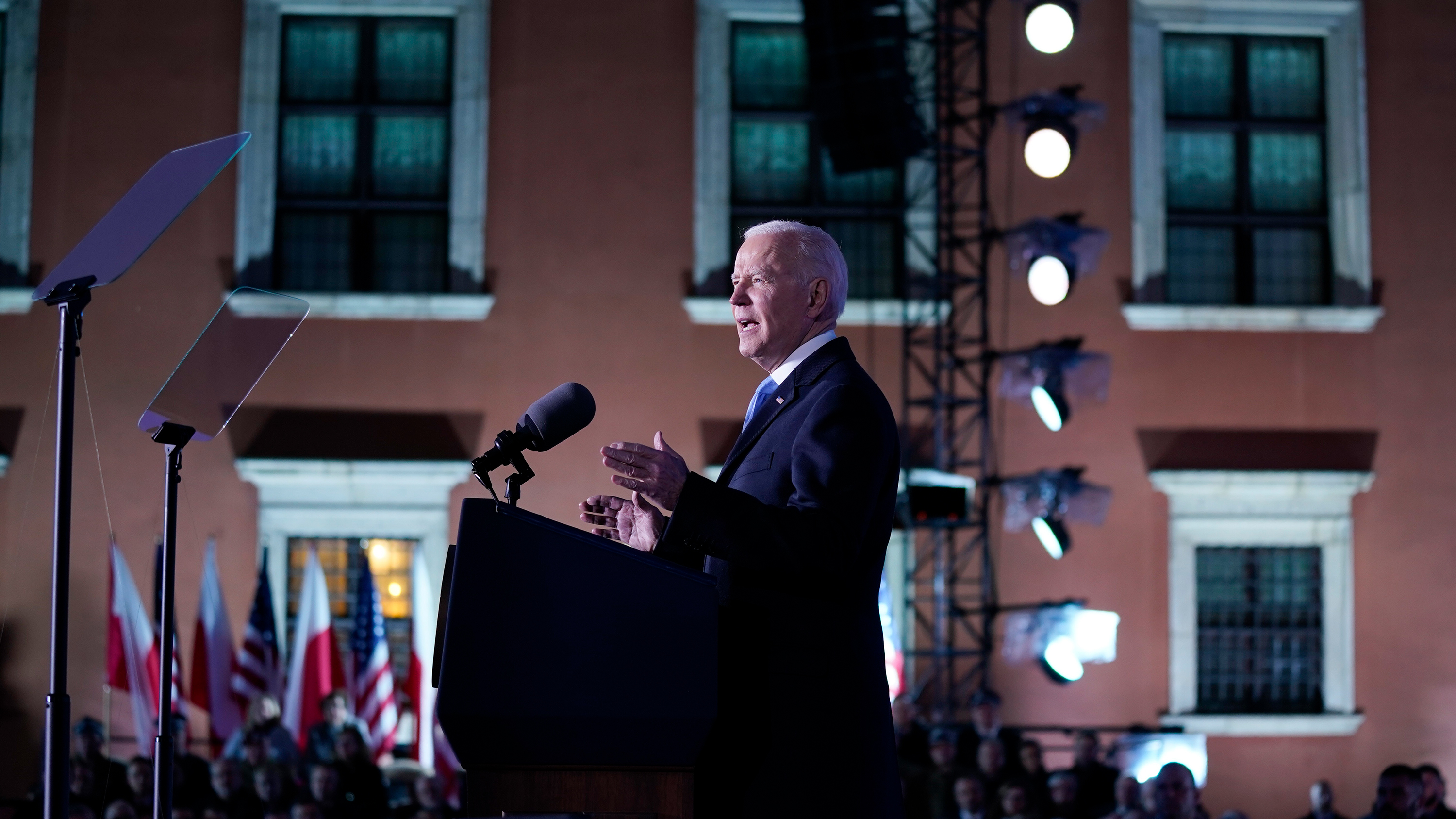 US President Joe Biden delivers a speech at the Royal Castle in Warsaw, Poland on March 26. 
