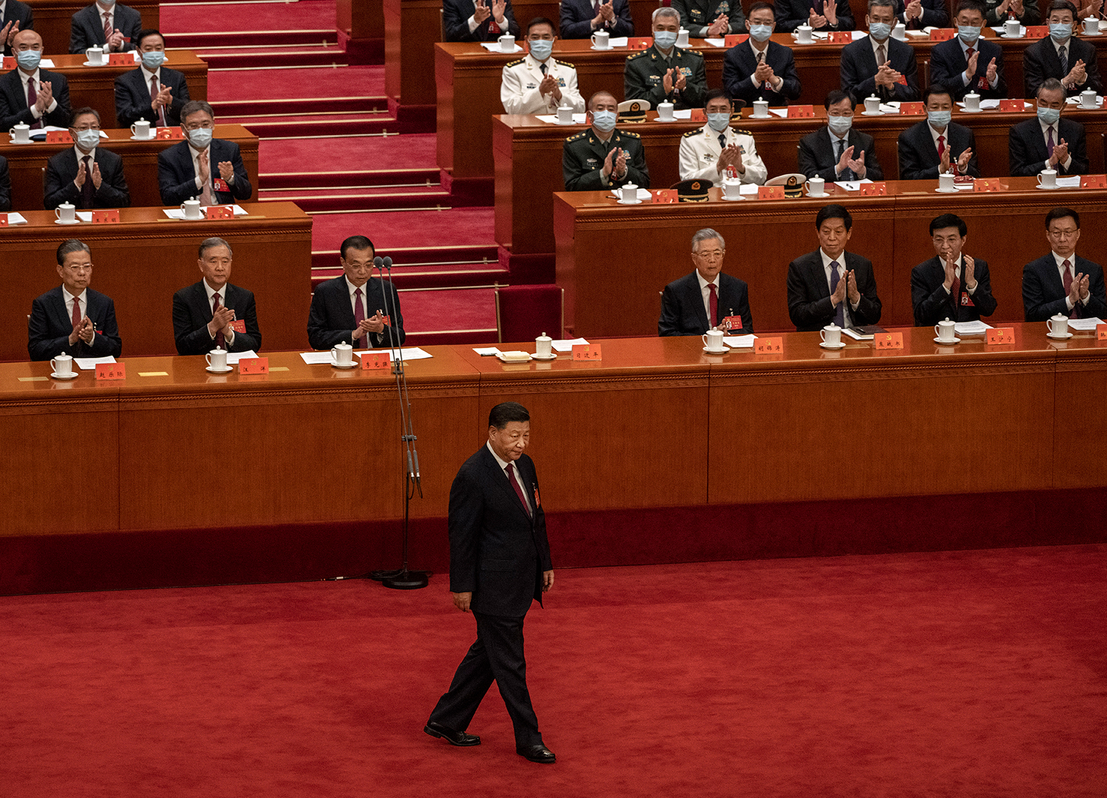 Chinese leader Xi Jinping walks on stage during the Opening Ceremony of the 20th National Congress of the Communist Party of China in Beijing on October 16.