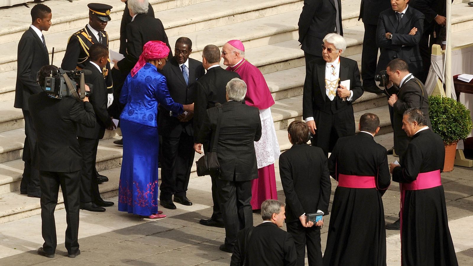 Robert and Grace Mugabe arrive at the Vatican for the beatification ceremony of John Paul II in May 2011.