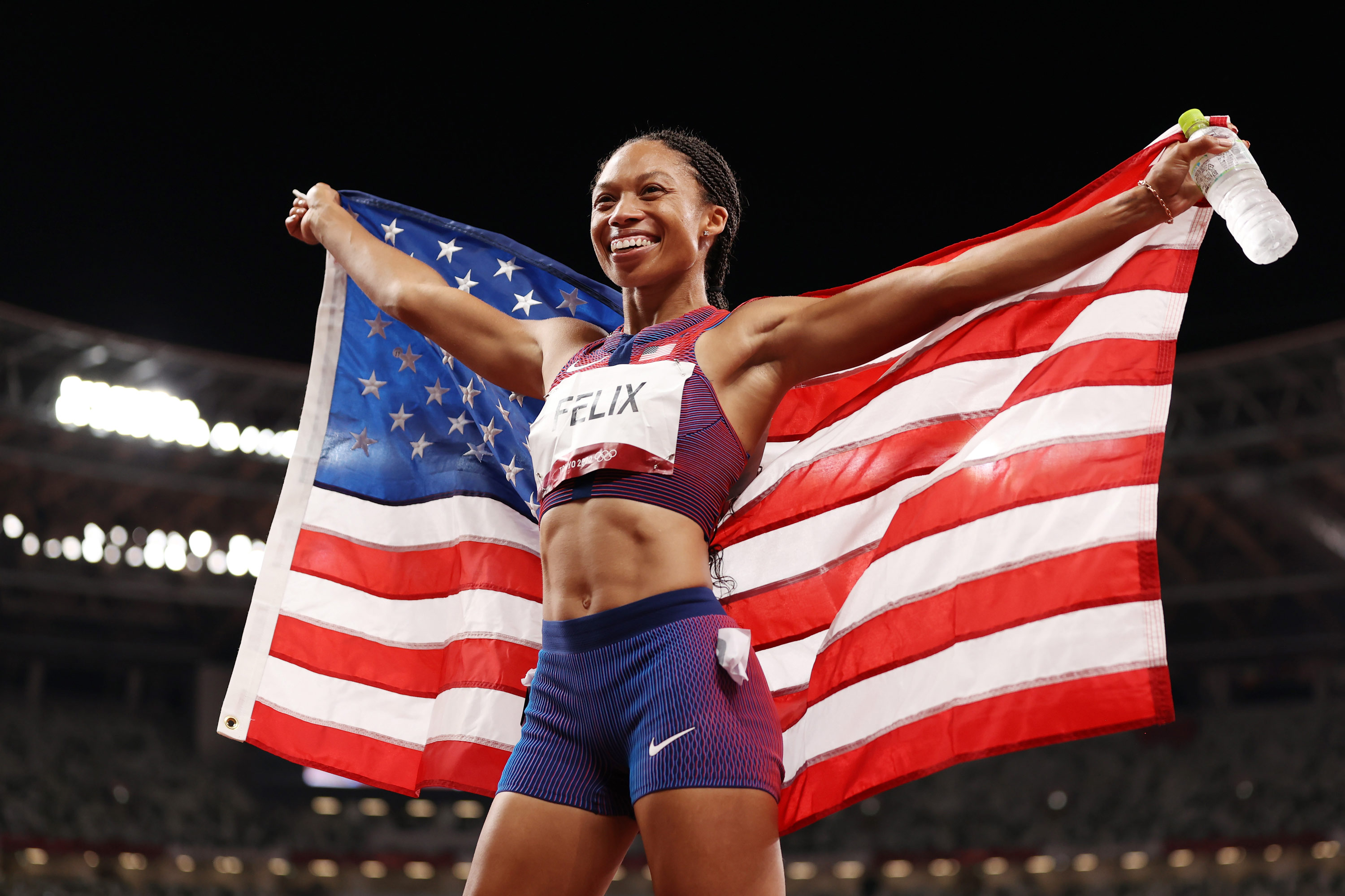 USA's Allyson Felix reacts after winning the bronze medal in the 400m on August 6.