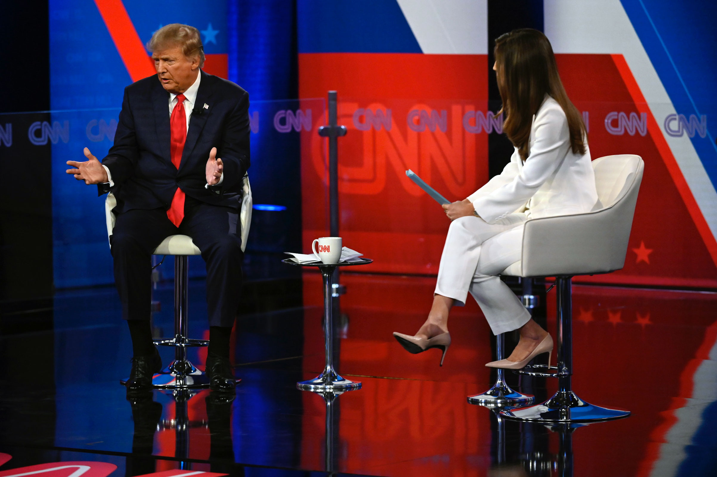Former President Donald Trump participates in a CNN Republican Town Hall moderated by CNN’s Kaitlan Collins at St. Anselm College.