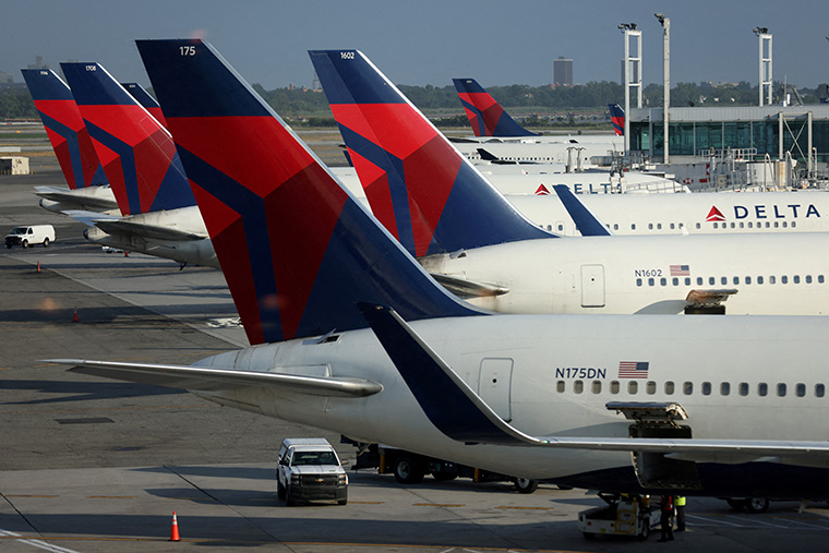 Delta Air Lines planes are seen at John F. Kennedy International Airport on the July 4th weekend in Queens, New York. 