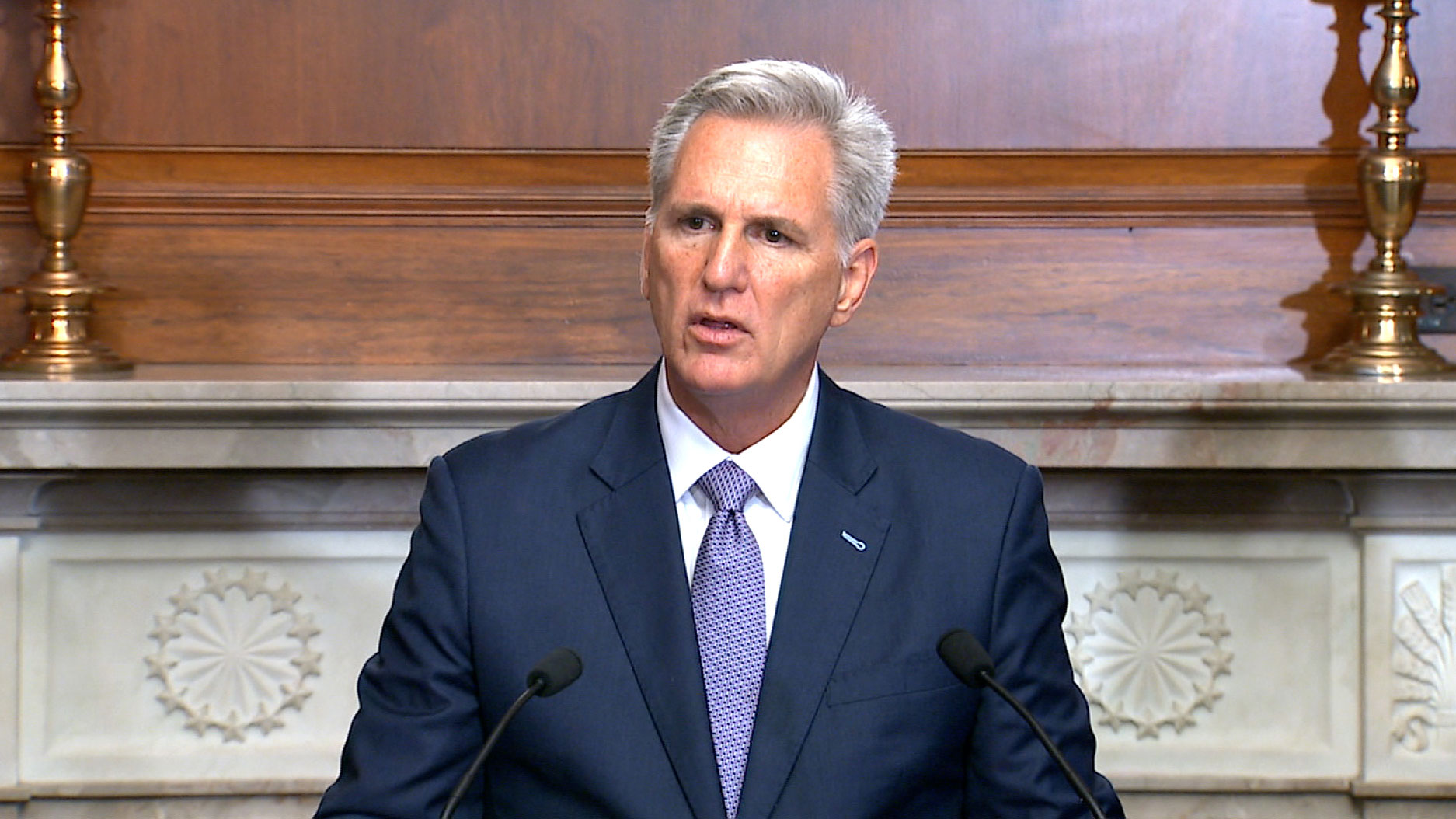 House Speaker Kevin McCarthy speaks at a press conference following the passage of a House spending bill Saturday, Sept. 30, in Washington, DC.