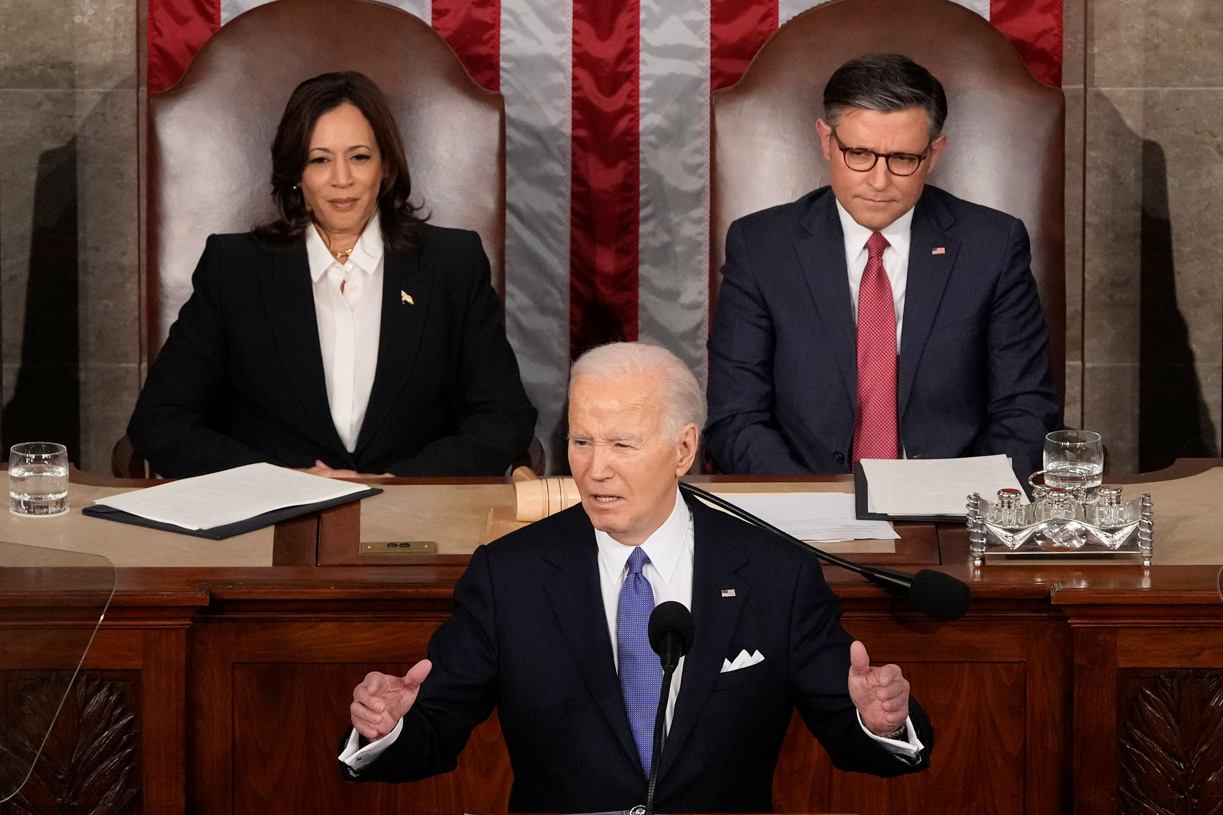 President Joe Biden speaks during the State of the Union address on Capitol Hill.