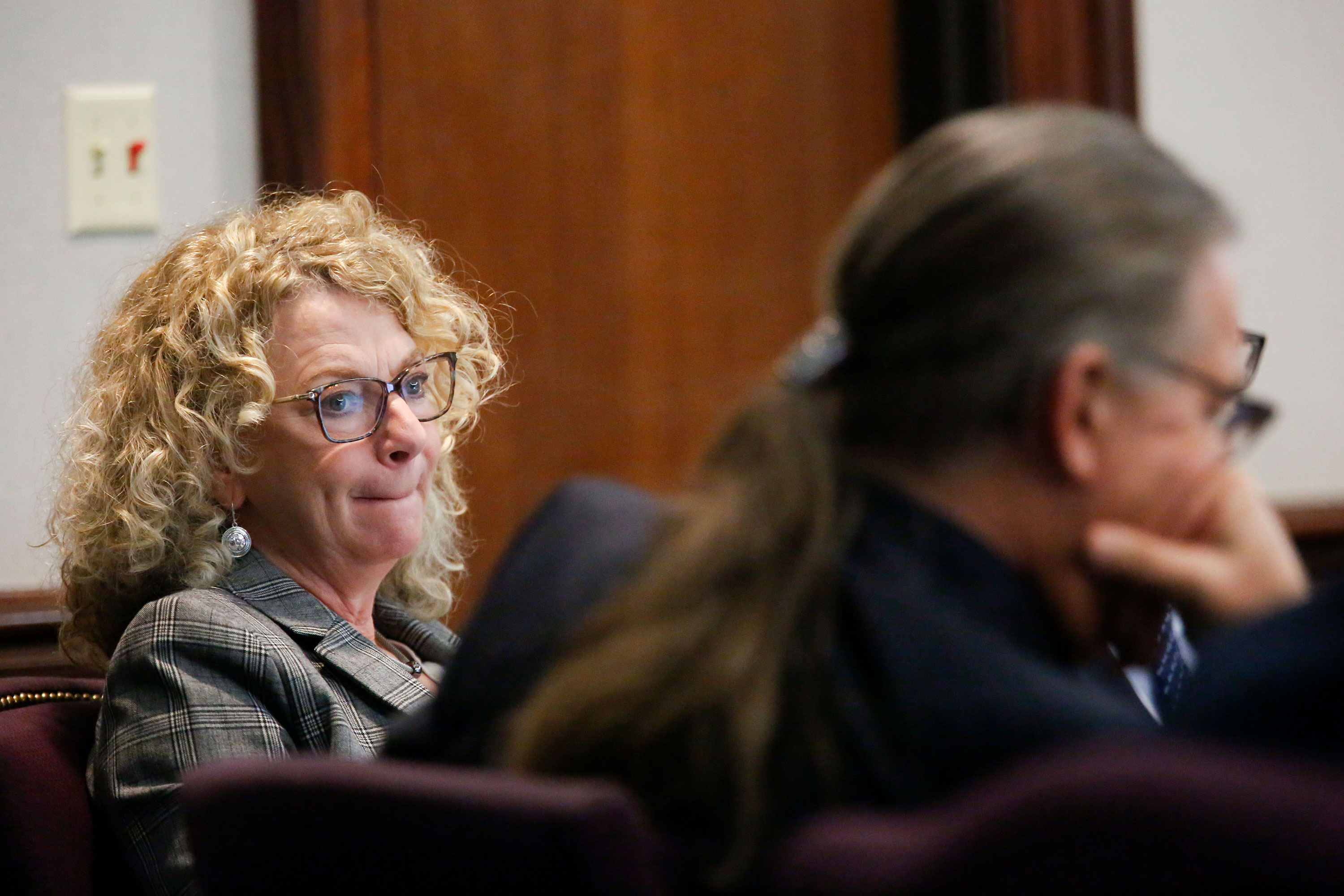 Defense attorney Laura Hogue looks on as the prosecutors make their final rebuttal on Tuesday.