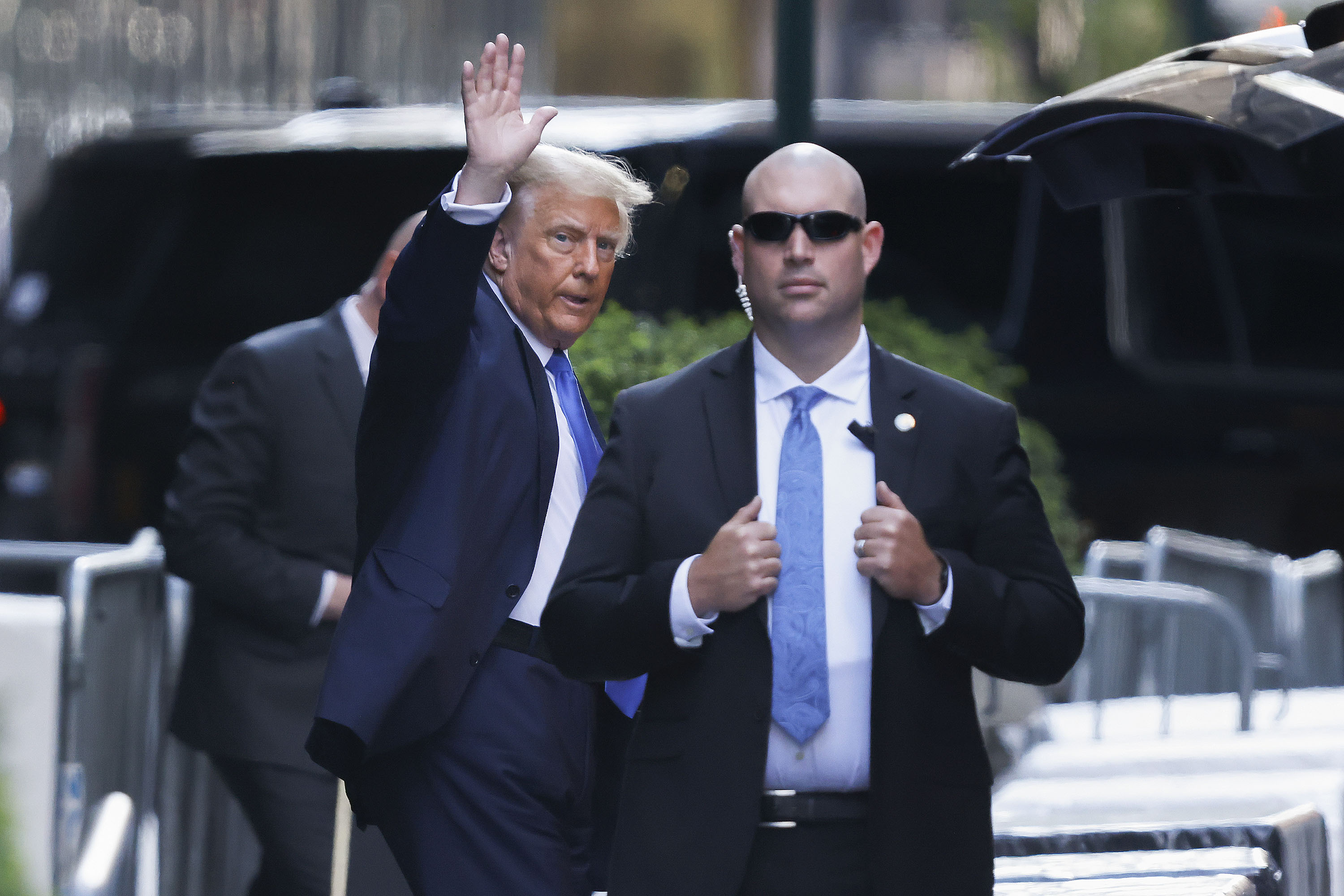 Former president Donald Trump leaves Trump Tower on his way to Manhattan criminal court in New York, on Monday, April 22. 