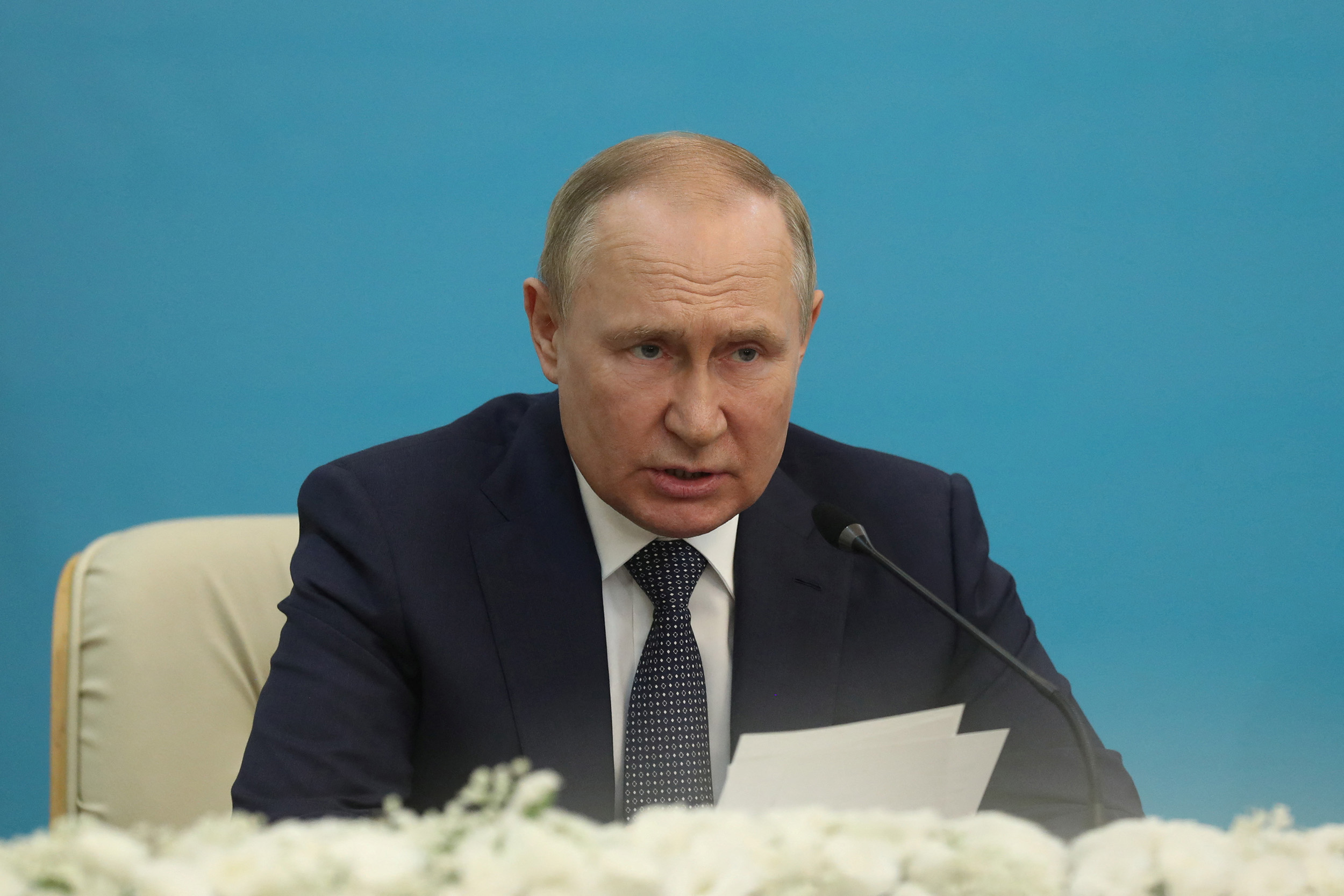 Russian President Vladimir Putin attends a news conference following the Astana Process summit in Tehran, Iran, on July 19.