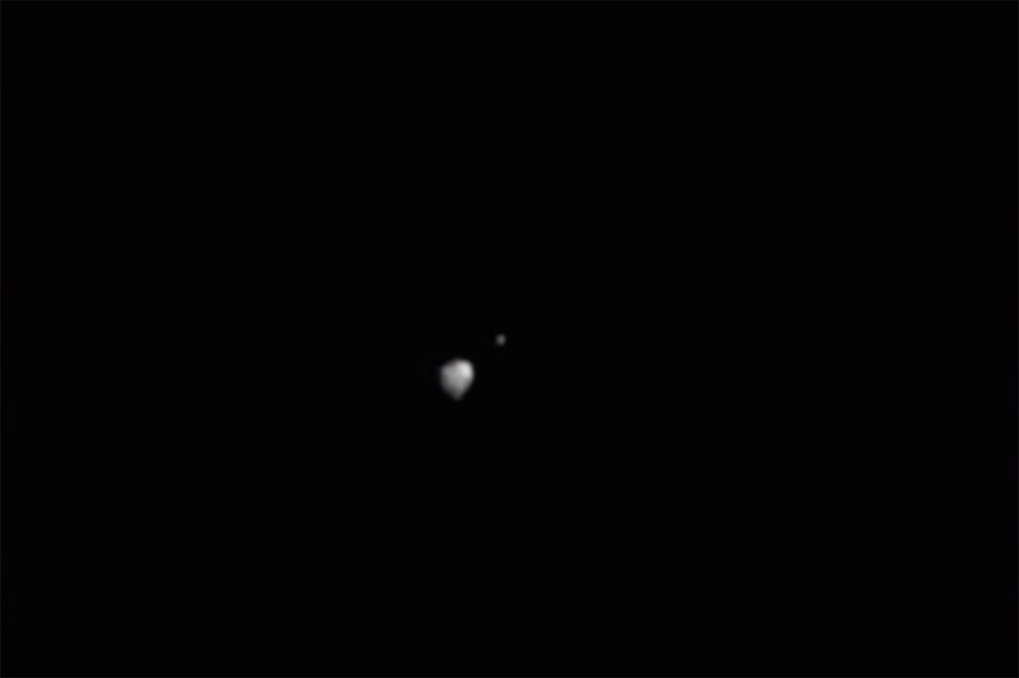 An image of Dimophos from the DART spacecraft, after precision lock at 20 minutes to impact.