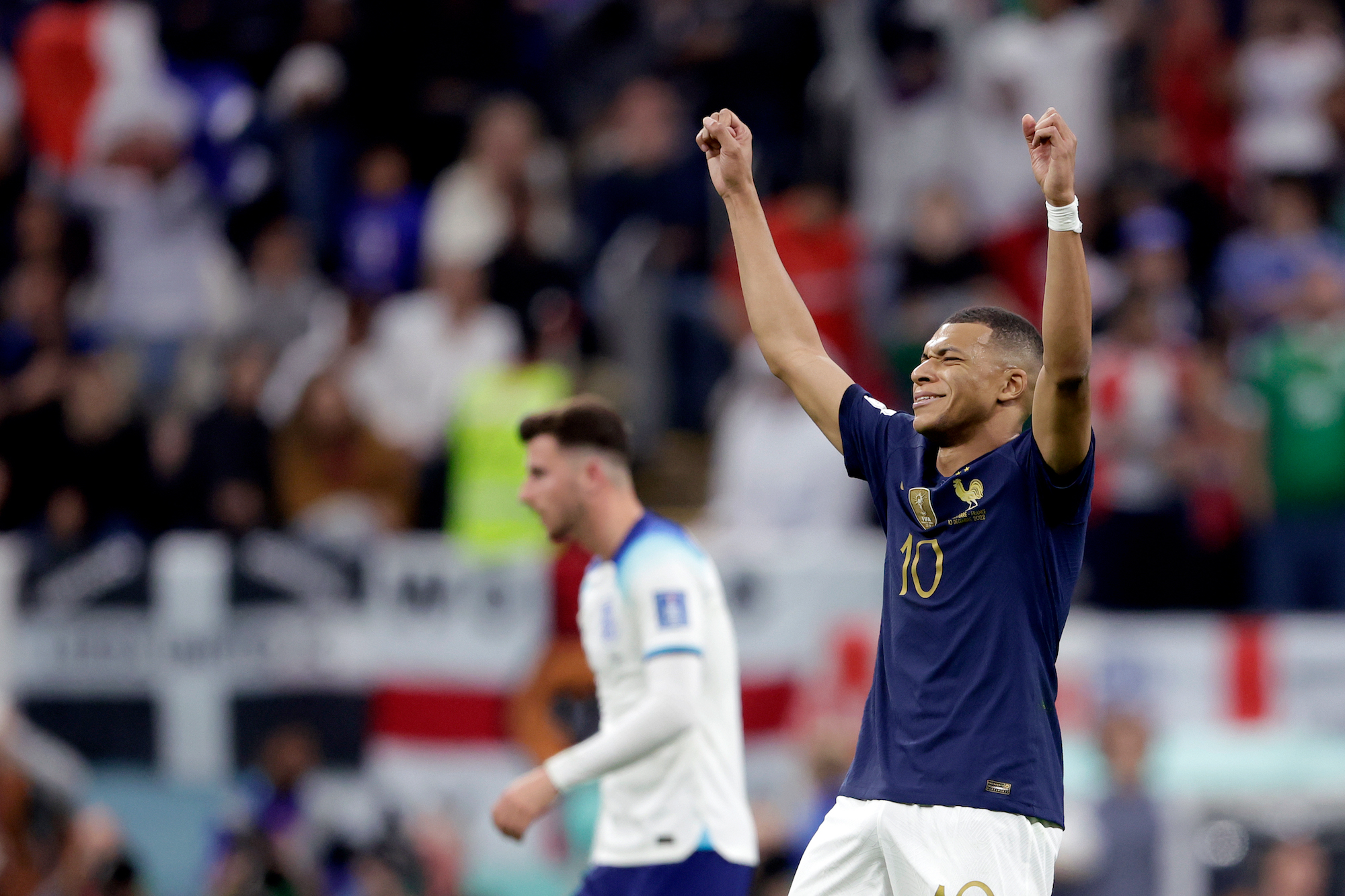 Kylian Mbappé celebrates after the final whistle.