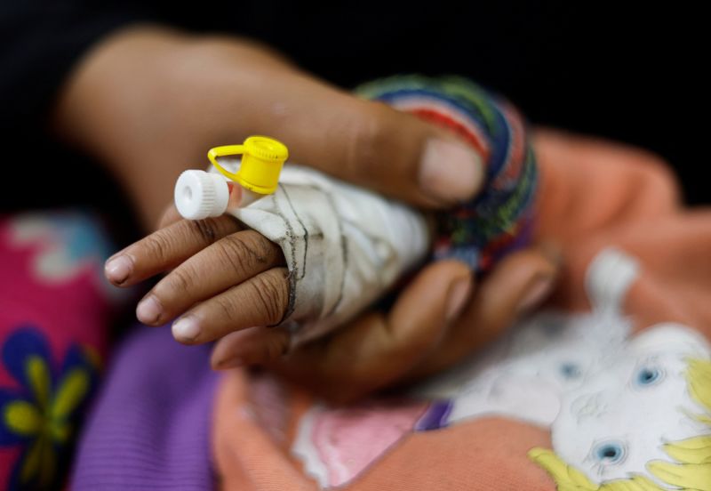 A Palestinian child suffering from malnutrition receives treatment at a healthcare center in Rafah, Gaza, on March 4.