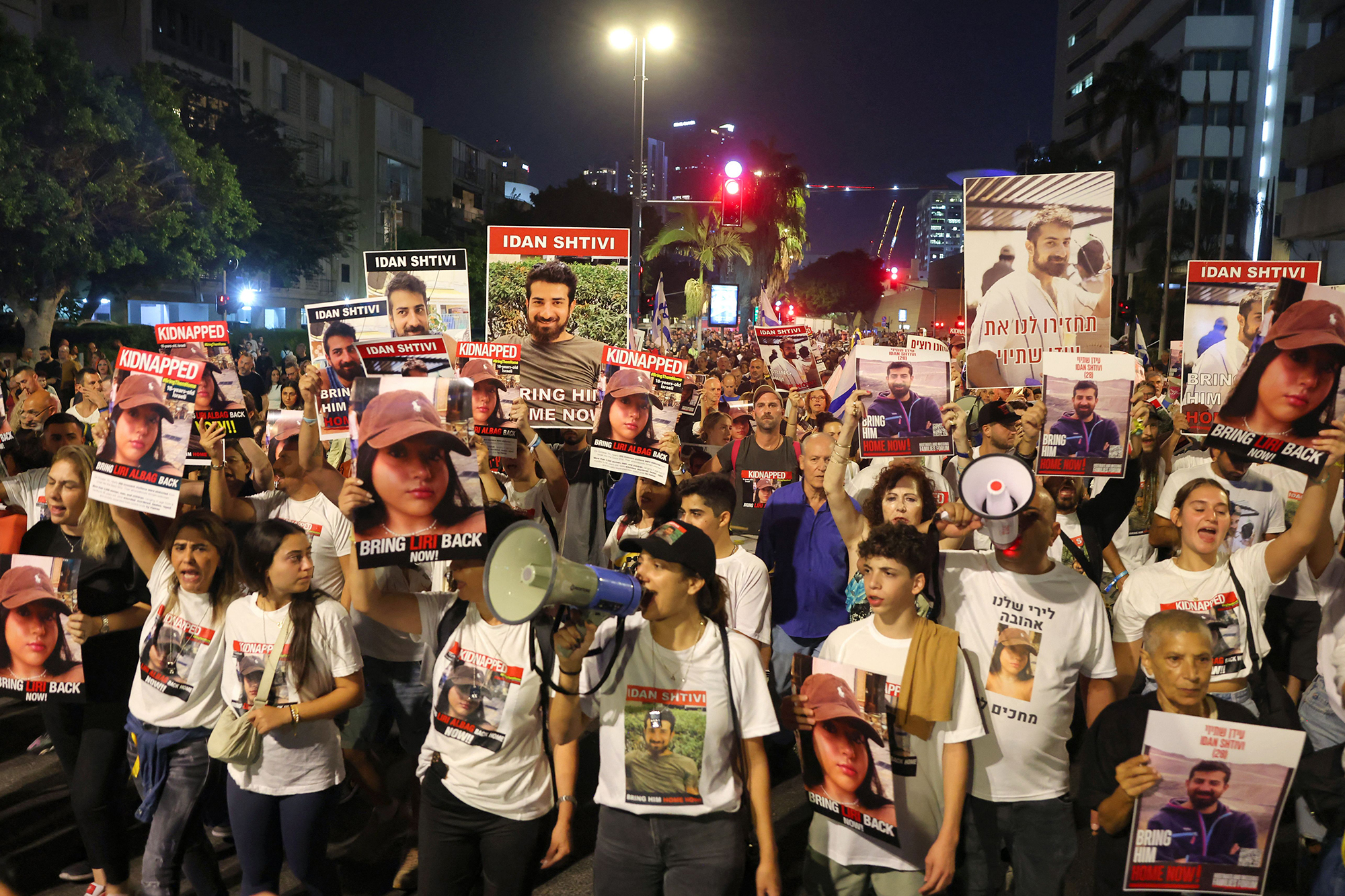 People attend a rally for Israeli hostages on November 11 in Tel Aviv. 