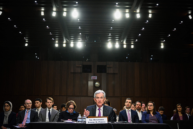US Federal Reserve Board Chair Jerome Powell testifies before the Senate Banking, Housing and Urban Affairs Committee on "The Semiannual Monetary Policy Report to the Congress," in the Hart Senate Office Building on Capitol Hill in Washington, DC, on March 7.