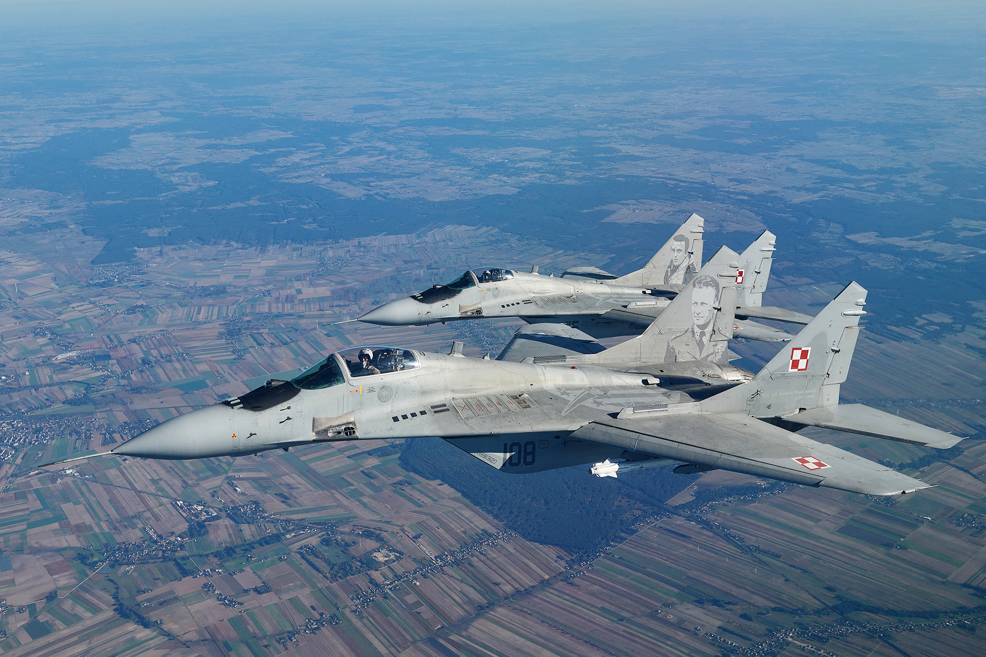 Two Polish MiG 29 fighter jets take part in the NATO Air Shielding exercise near the air base in Lask, central Poland, on October 12.