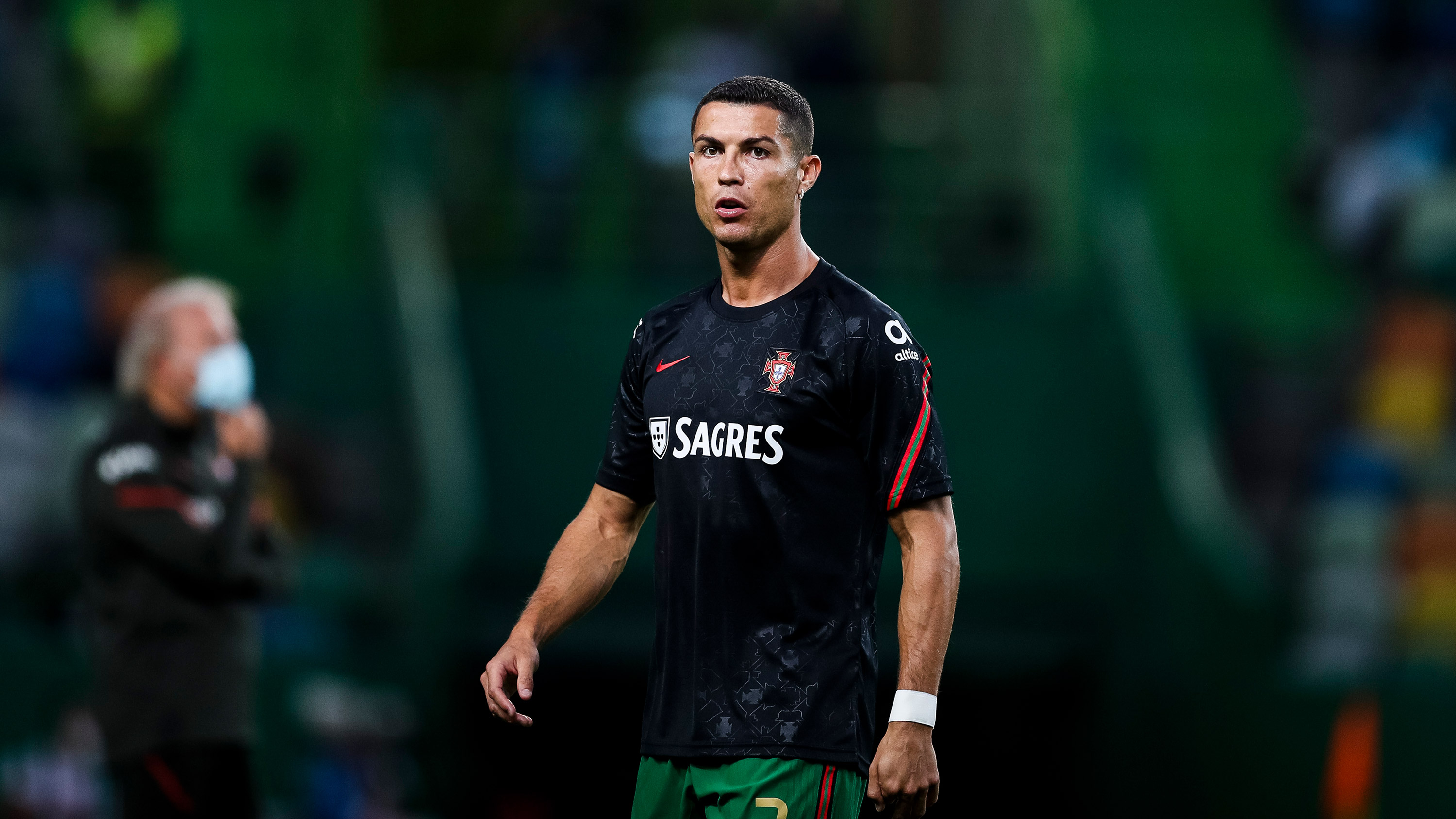 Portugal's forward Cristiano Ronaldo warms up before a friendly football match between Portugal and Spain at the Jose Alvalade Stadium in Lisbon on October 7.