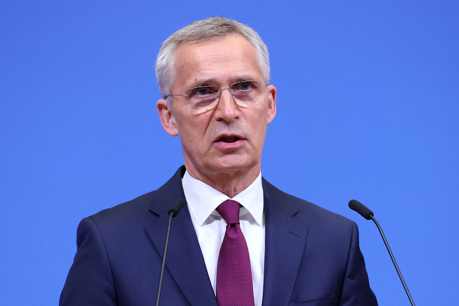 Jens Stoltenberg speaks at a press conference in Brussels, Belgium, on July 6. 