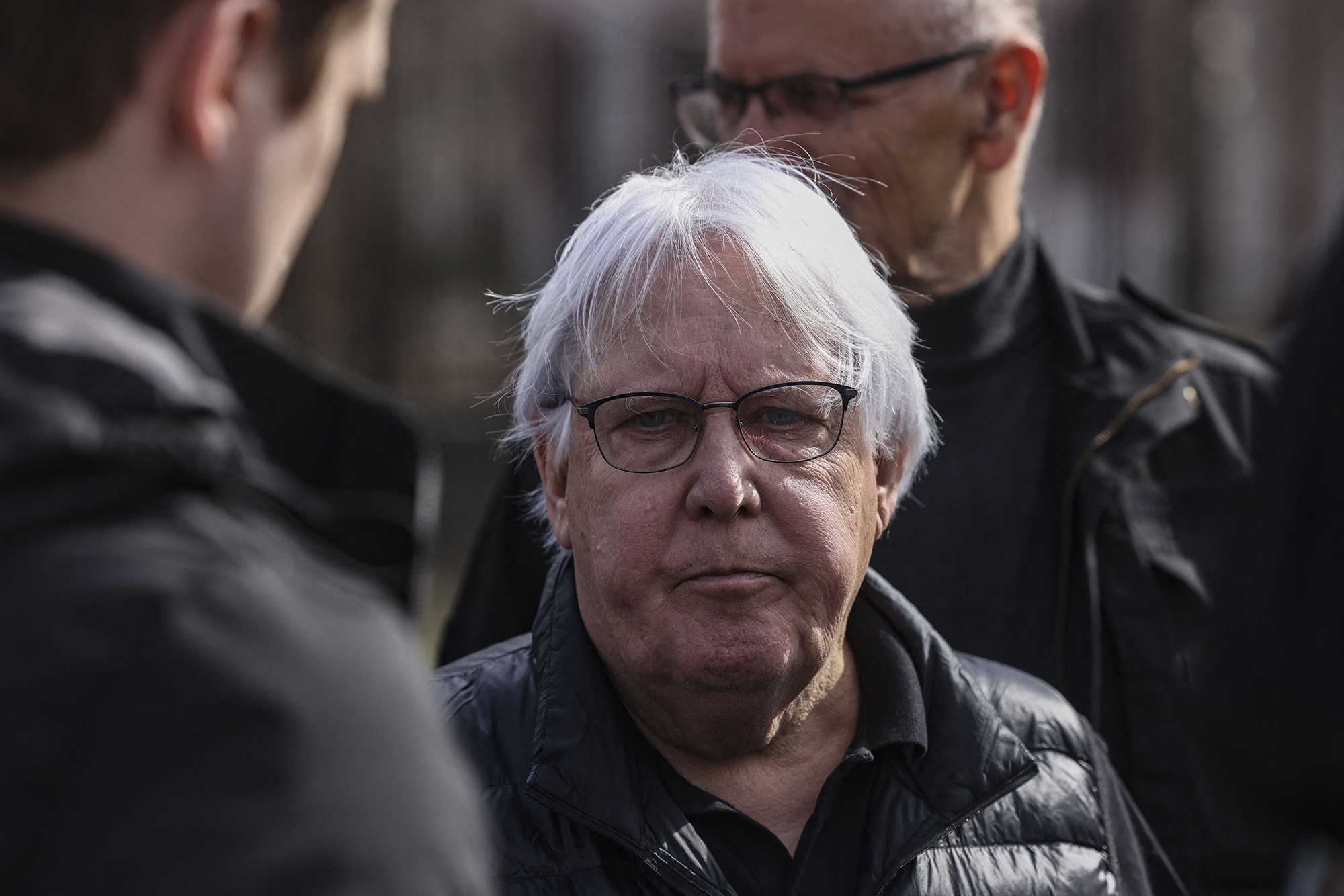 UN humanitarian chief Martin Griffiths, center, pictured during a visit to Bucha, Ukraine, on April 7, after he had previously visited Moscow.