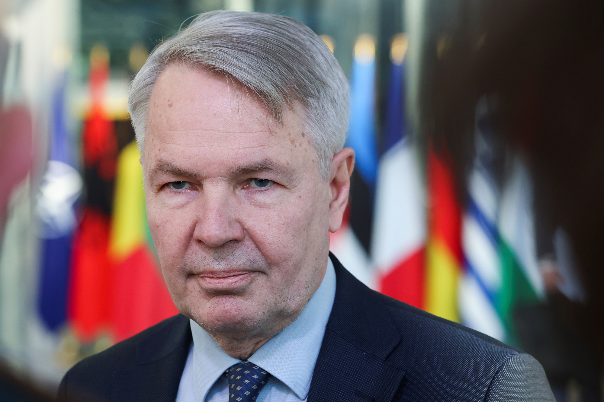 Finnish Foreign Minister Pekka Haavisto arrives to take part in a NATO foreign ministers meeting at the Alliance's headquarters in Brussels, Belgium, on March 4.