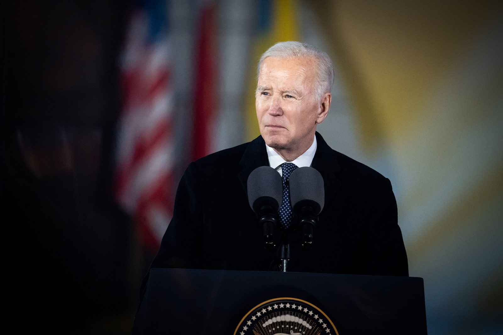 US President Joe Biden delivers remarks in Warsaw, Poland, on February 21st. 
