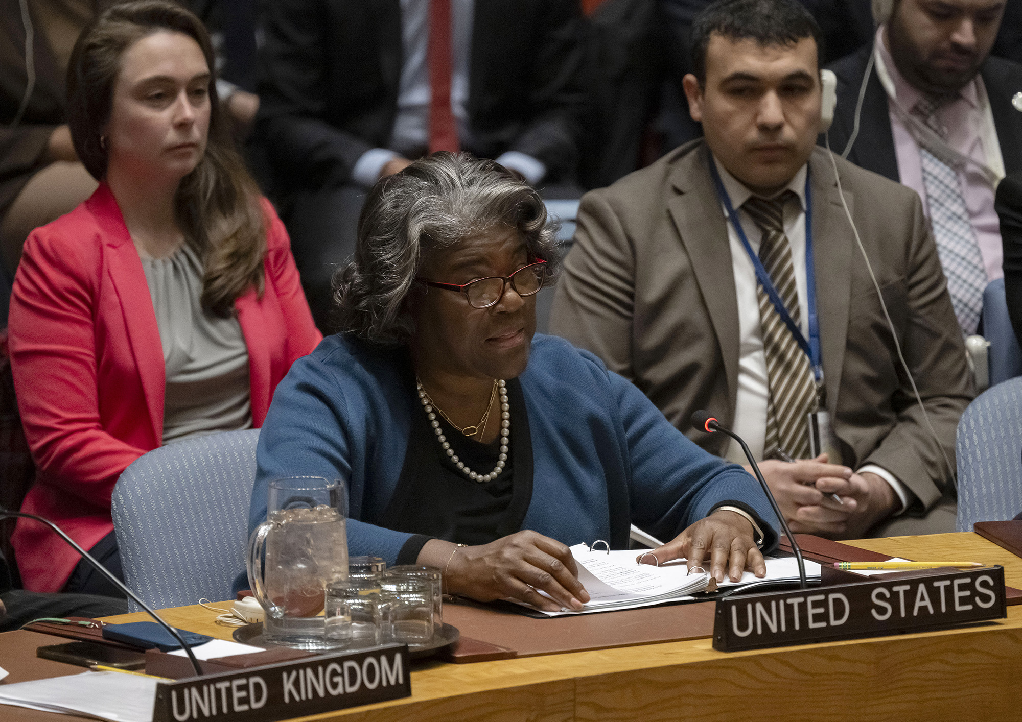US Ambassador to the UN Linda Thomas-Greenfield speaks during a UN Security Council motion for a Gaza ceasefire and hostage deal vote at UN headquarters in New York, on March 22.
