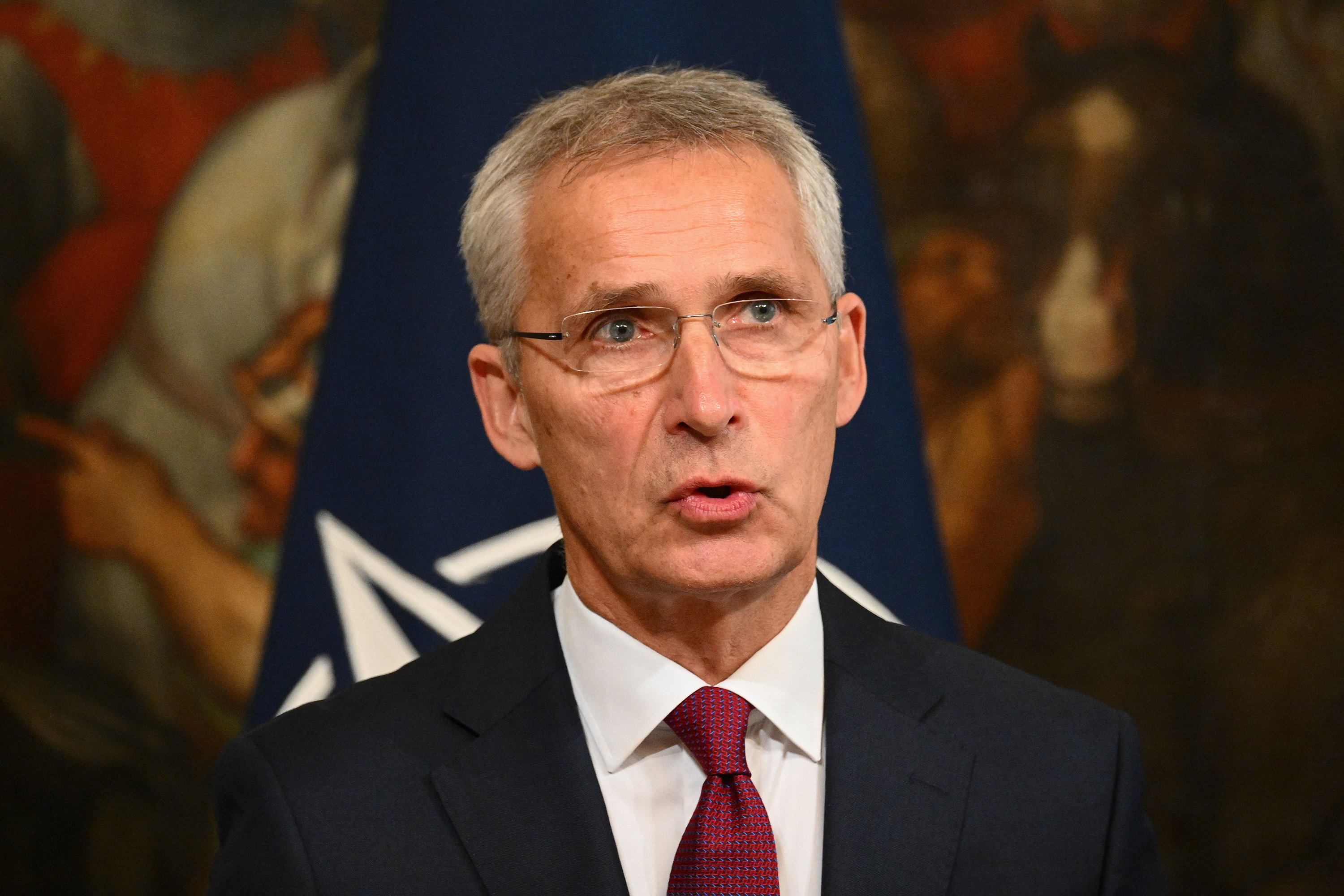 NATO Secretary General Jens Stoltenberg speaks at a press conference on November 10, in Rome, Italy.